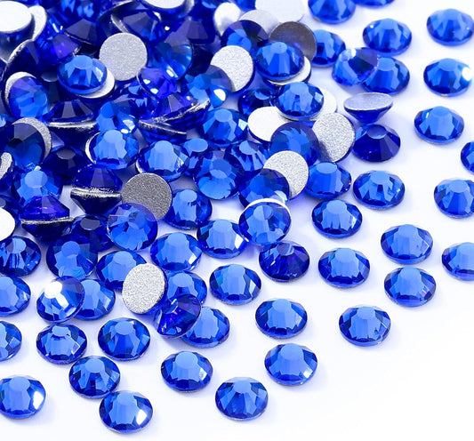Sapphire Flatback Rhinestones, Glass Rhinestones for Nail Art and Craft, Glue Fix, Loose Crystal Gemstones(Blue, SS16, 1440pcs, 3.8-4.0mm)