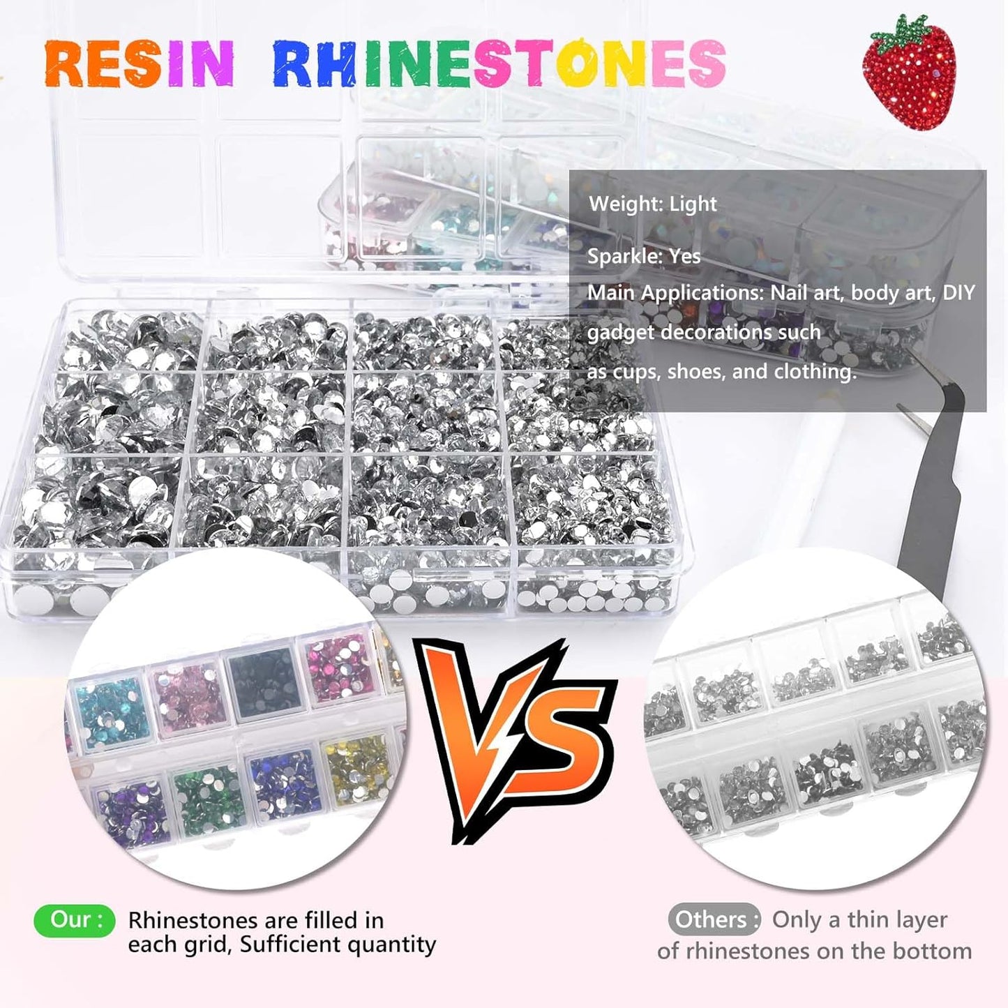 Morcheiong 17000Pcs Resin Rhinestones Transparent Flatback Crystals Diamond Includes Tweezers and Pickup Pen Suitable for Crafting DIY Nail Art Makeup Wedding Dress Clothing Mug