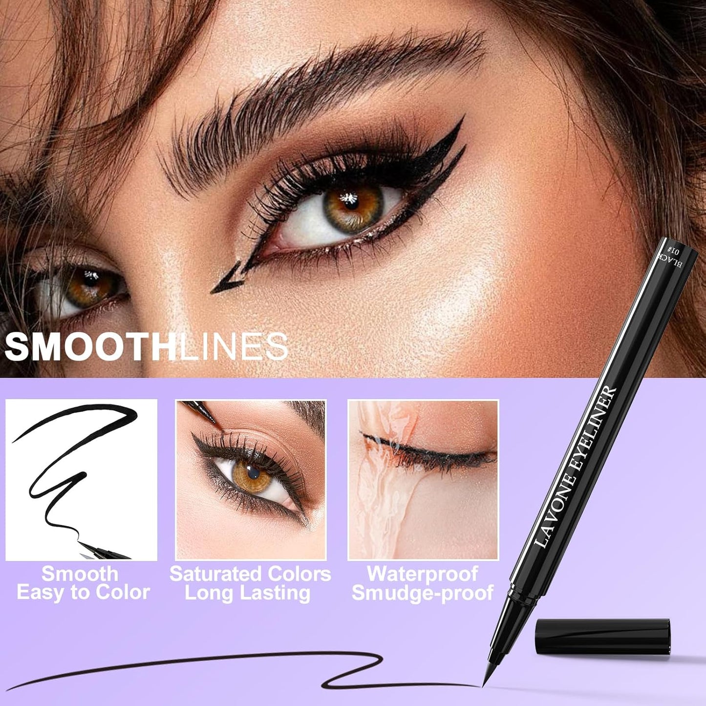 LAVONE Eyeliner Set - Waterproof Makeup Kit with Liquid eyeliner Pencil, Gel Eyeliner & Angled Eye liner Brush, Waterproof, Smudge Resistant, Long Lasting Formula - Taupe