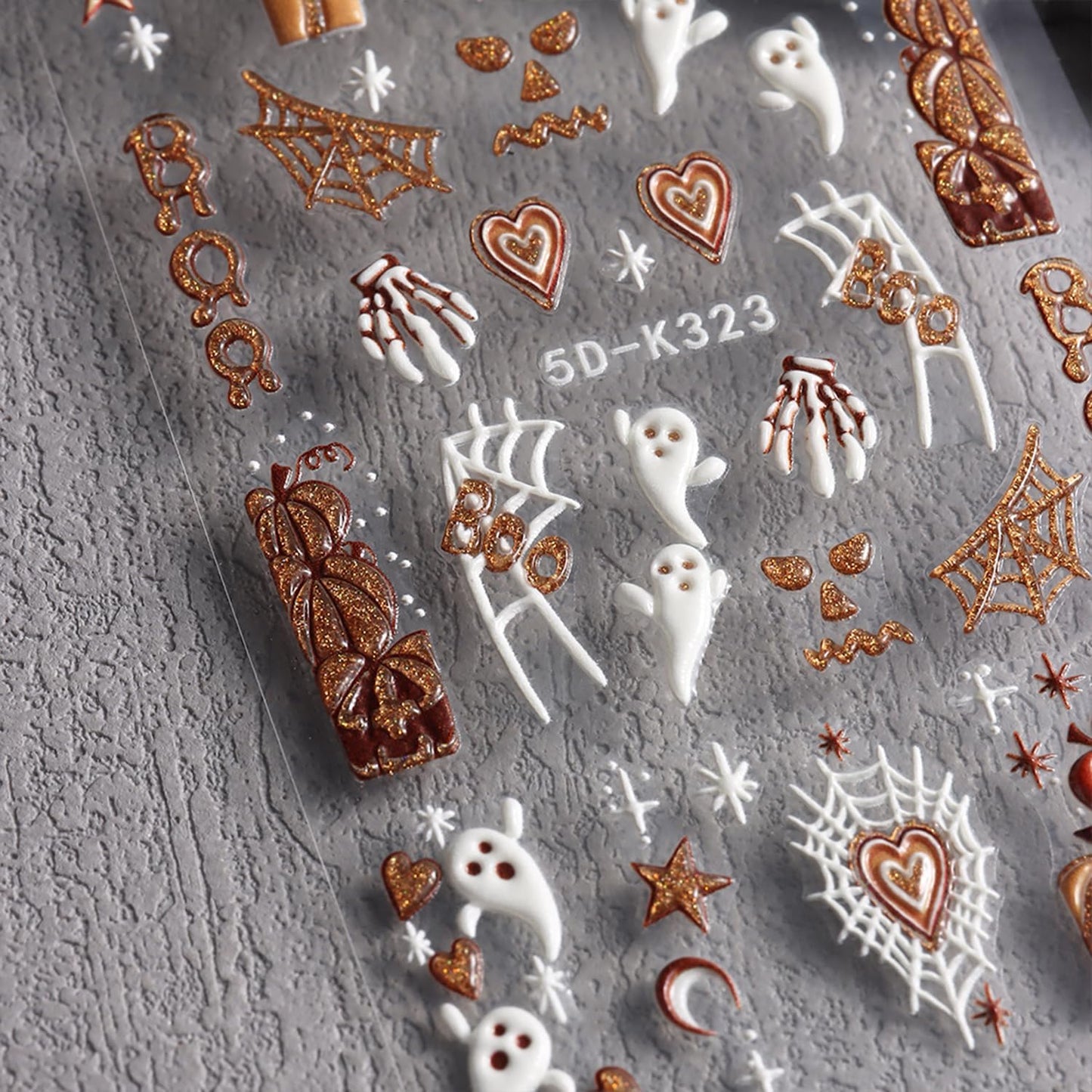 Halloween Nails Art Stickers Decals Cute White Ghost Nail Decals 5D Embossed Pumpkin Spider Web Nail Sticker Self-Adhesive Skull Nails Art Decal for Women Halloween Decor