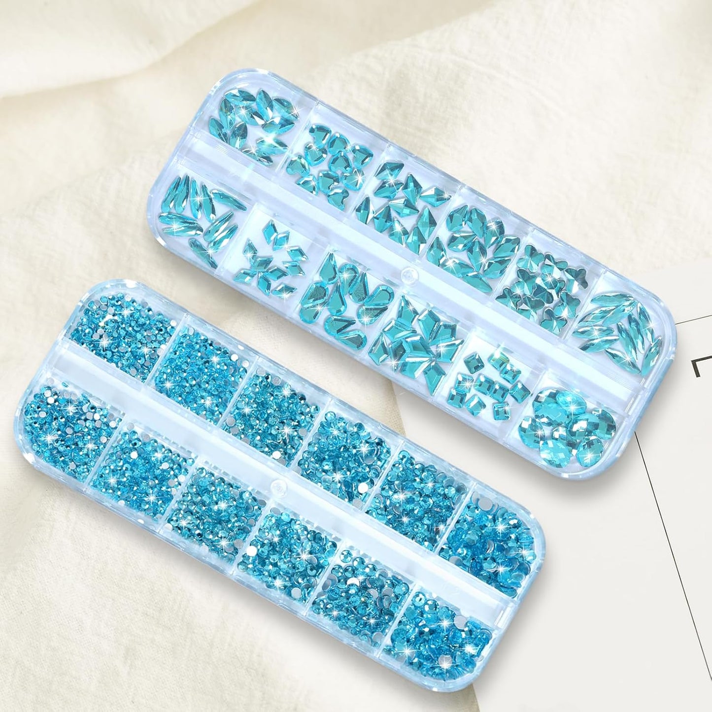 Nail Rhinestones - 3D Multi Shape Size, Flat Back, Manicure Rhinestones Charms, Crystal Lake Blue Gems, with Kit, for Nail Art, Bedazzling Acrylic Nails, DIY Decor