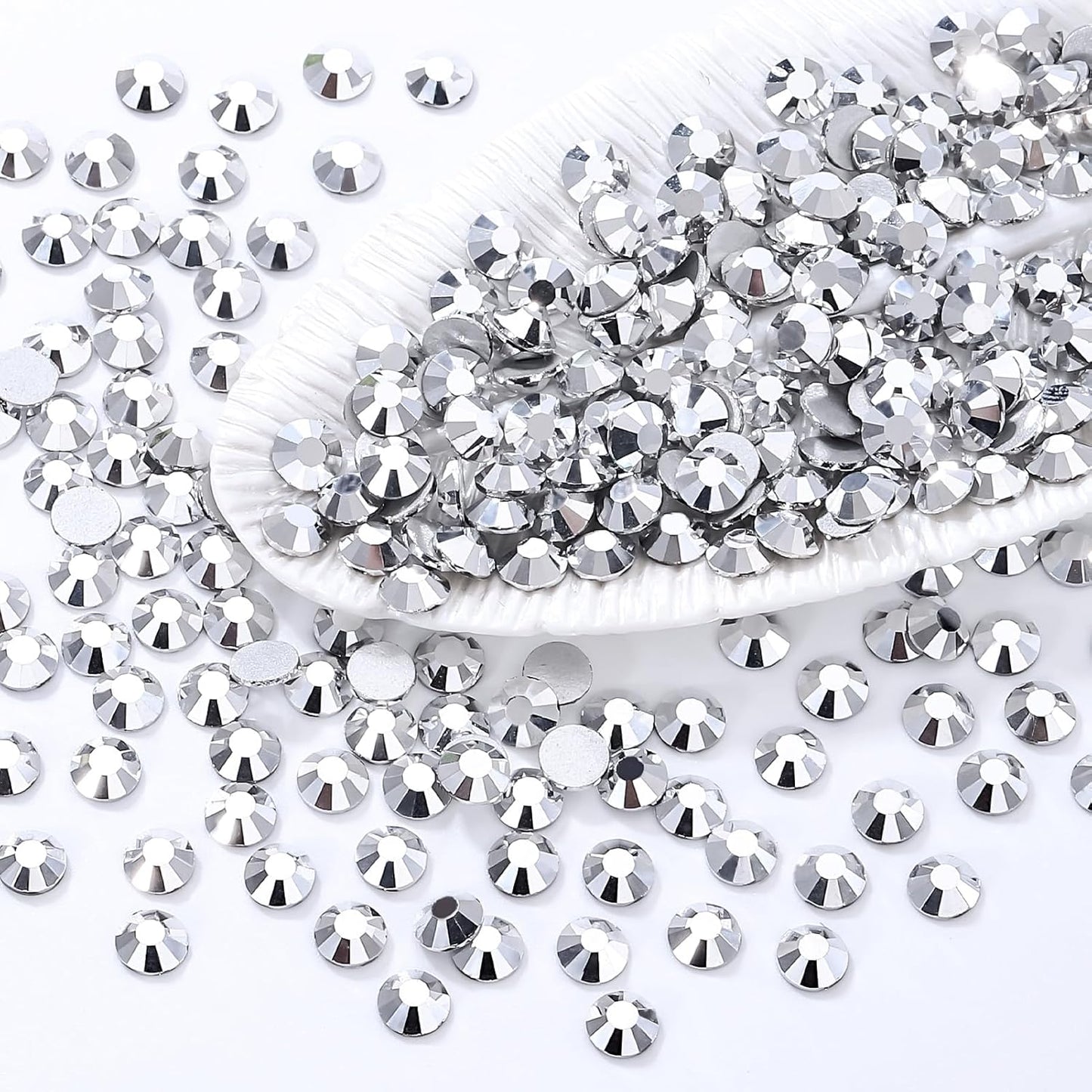 Silver Flatback Rhinestones, Glass Rhinestones for Nail Art and Craft, Glue Fix, Loose Crystal Gemstones(Silver, SS16, 2880pcs, 3.8-4.0mm)