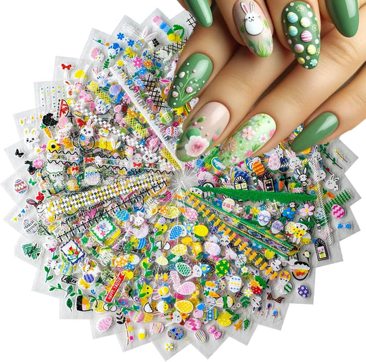 Easter Nail Stickers Cute Bunny Nail Decals 3D Self-Adhesive Easter Egg Nails Art Stickers Rabbit Flower Nail Design Kawaii Nails Supplies for Women Decoration 30 Sheets
