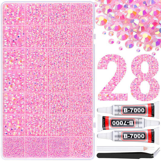30000Pcs Resin Rhinestones for Bedazzling with 3Pcs B7000 Jewelry Glue, Light Pink AB Flatback Gems Rhinestones for Crafting, Clothing Tumblers Mugs Shoes Fabric Decor Nail Art