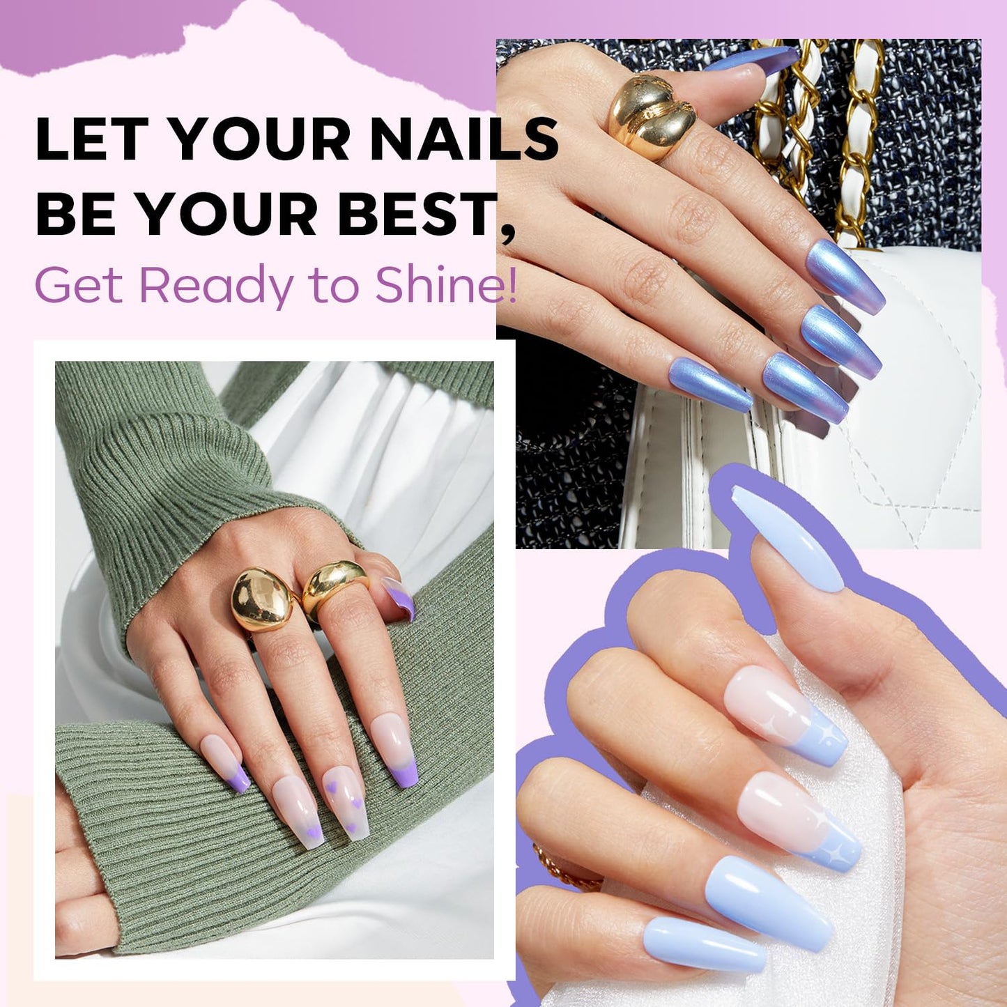 modelones Nail Polish Set, 6 Colors 2025 Baby Blue Purple Nail Polish Set Shimmer Glitter Sliver Fast Drying Mini Nail Lacquer Kit Finger Manicure DIY Nail Art Home Salon Gift for Women Girl