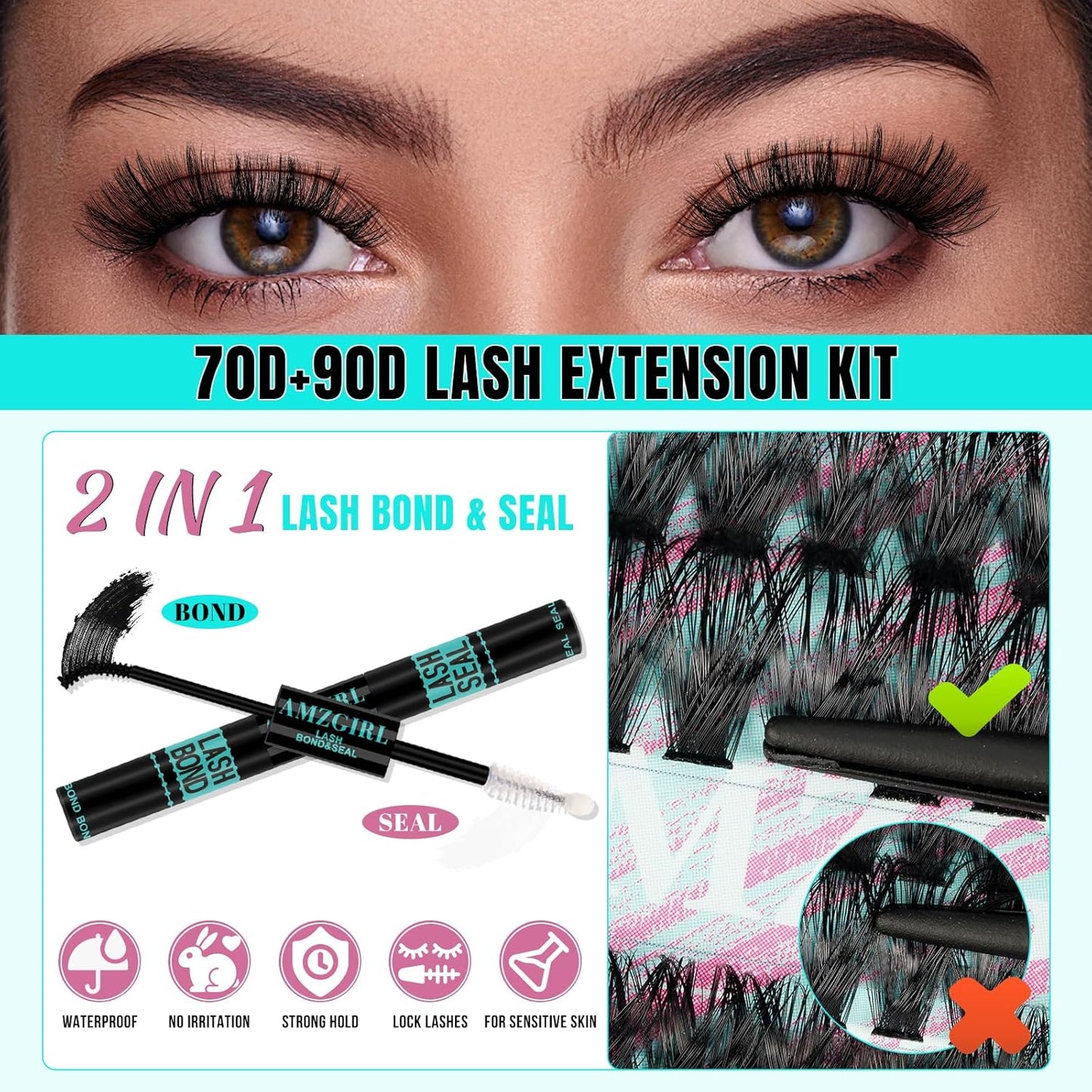 Lash Extension Kit 320Pcs,DIY Individual Lashes Clusters Kit,Lash Bond And Seal,Lash Remover For Eyelashes Extensions,Lash Applicator Tool For False Eyelash Cluster Kit At Home(7090D,D-Mix10-16mmKit)