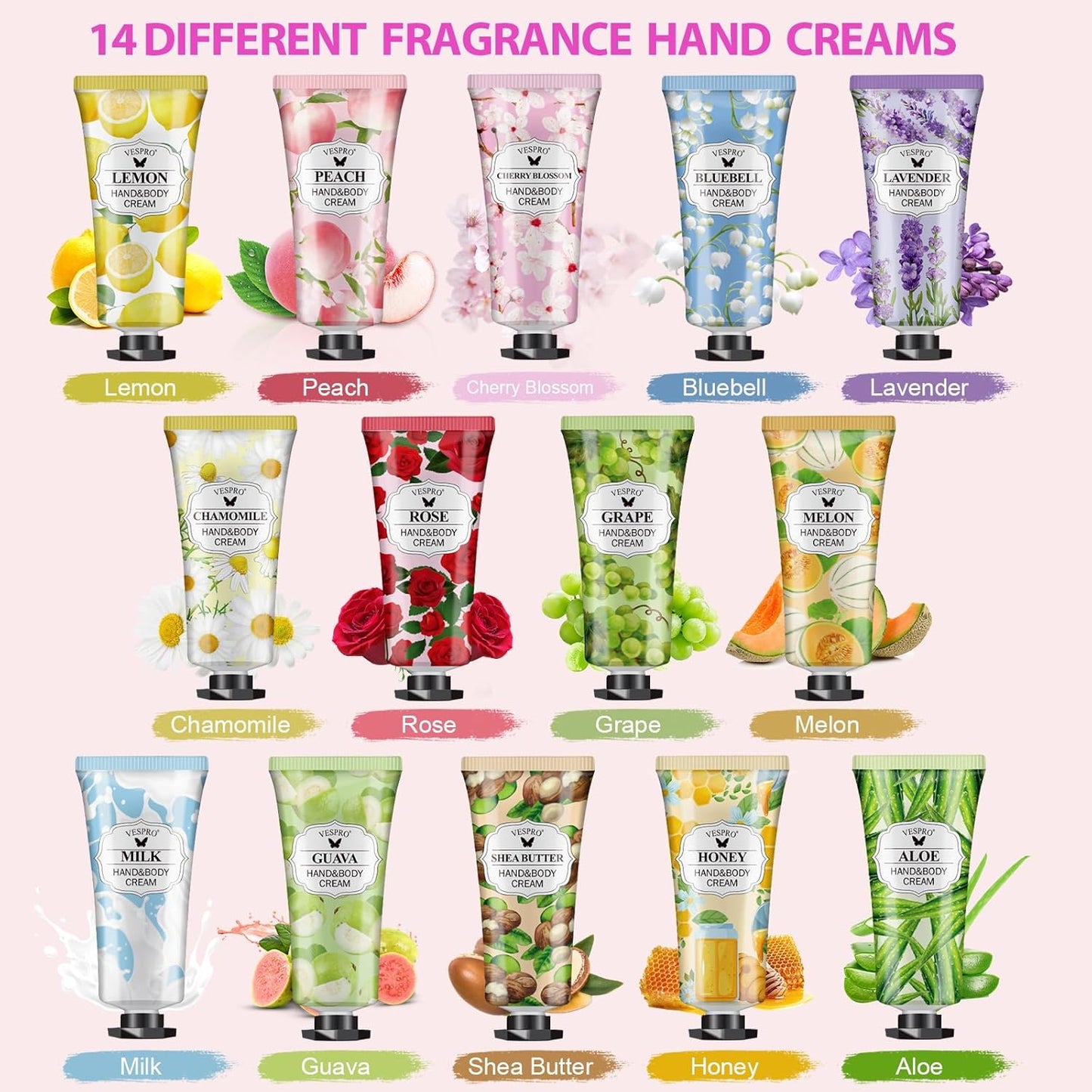 VESPRO 16 Pack Hand Cream Gifts Set, Birthday Gifts, Bridesmaid Gifts, Bulk Hand Lotion Travel Size for Dry Cracked Hands, Mini Hand Lotion for Thank You Gift and Mom Gifts with a Greeting Card