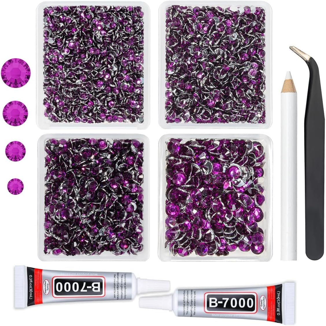 Grape Purple Crystal Resin Rhinestones w B7000 Jewelry Glue for Bedazzling Crafting Flatback Stones 3mm 4mm 5mm 6mm Diamonds Crystals Gems Charms for Nails Face Eyes Makeup Tumblers DIY Crafts