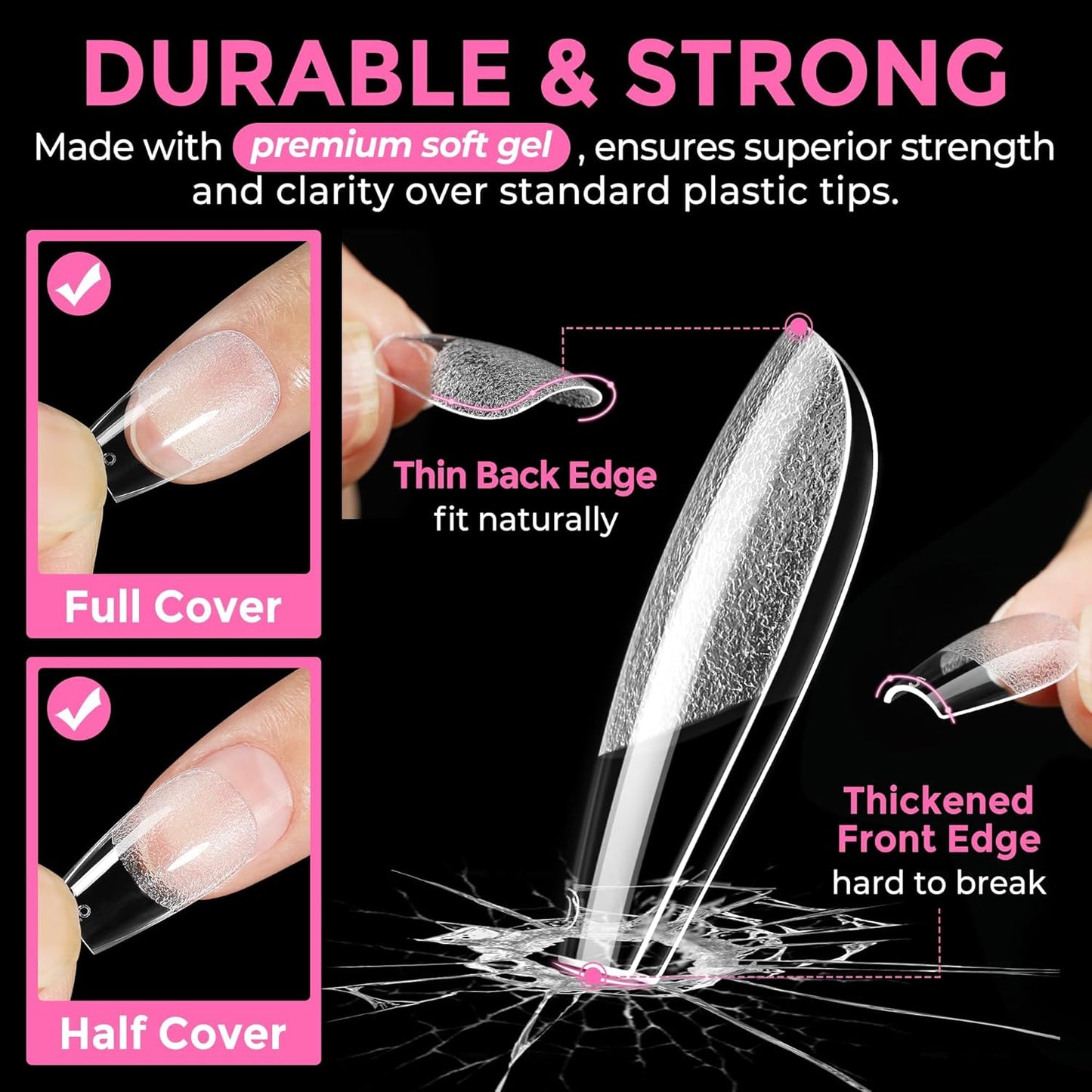UNA GELLA Gel Nail Tips Coffin Short: 330PCS Pre-Etched Clear Coffin Acrylic Nail Tips Stronger for Press On Nails Salon, 15 Sizes Nail Extensions
