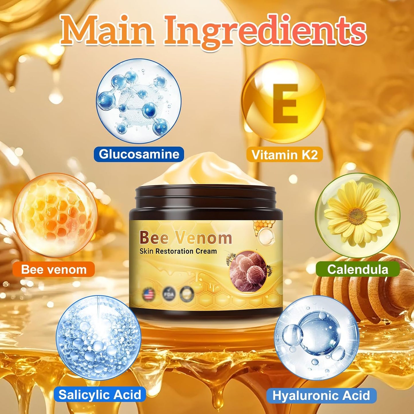 2Pcs Bee Venom Skin Restoration Cream, Professional Bee Venom Comprehensive Skin Treatment Cream, for Firming, Wrinkle Reduction & Moisturizing, Natural Serum for All Skin Types