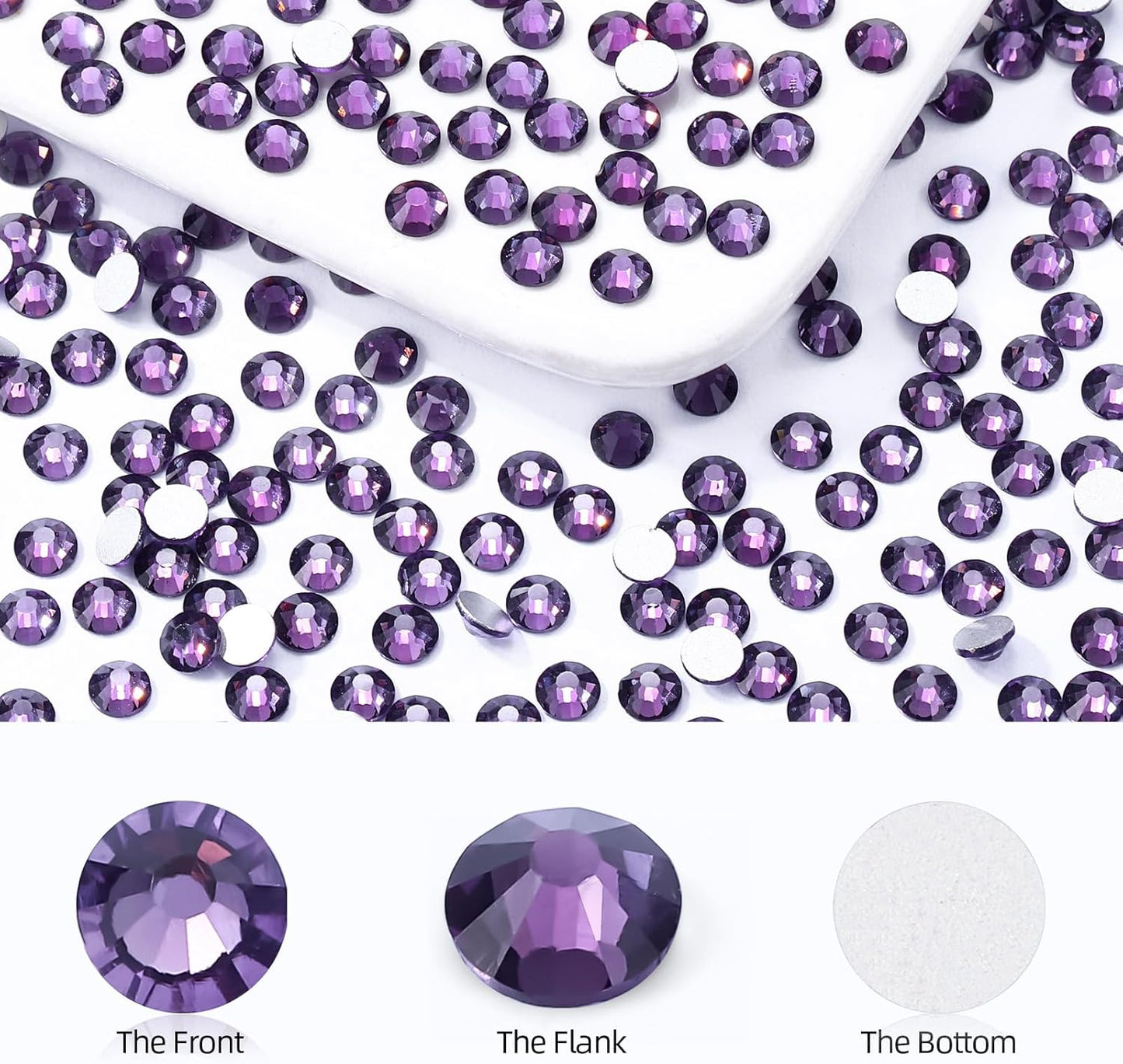 Tanzanite Flatback Rhinestones, Glass Rhinestones for Nail Art and Craft, Glue Fix, Loose Crystal Gemstones(Tanzanite, SS10, 1440pcs, 2.7-2.8mm)