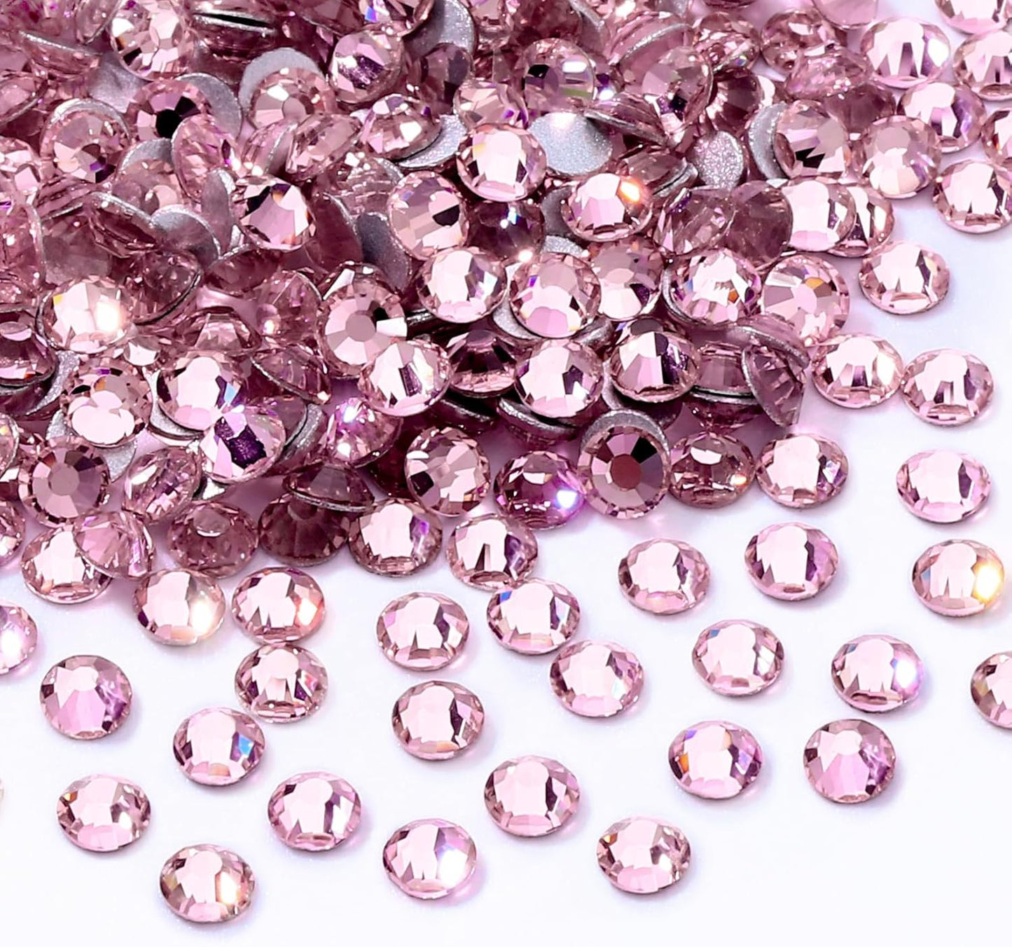 Pink Flatback Rhinestones, Glass Rhinestones for Nail Art and Craft, Glue Fix, Loose Crystal Gemstones(Pink, SS8, 1440pcs, 2.3-2.5mm)