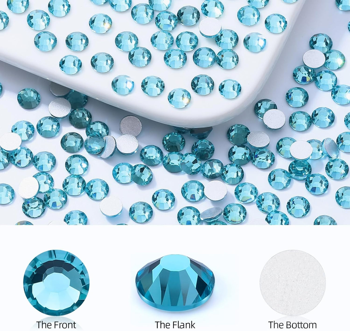 Aquamarine Flatback Rhinestones, Glass Rhinestones for Nail Art and Craft, Glue Fix, Loose Crystal Gemstones(Aquamarine, SS12, 2880pcs, 2.9-3.0mm)
