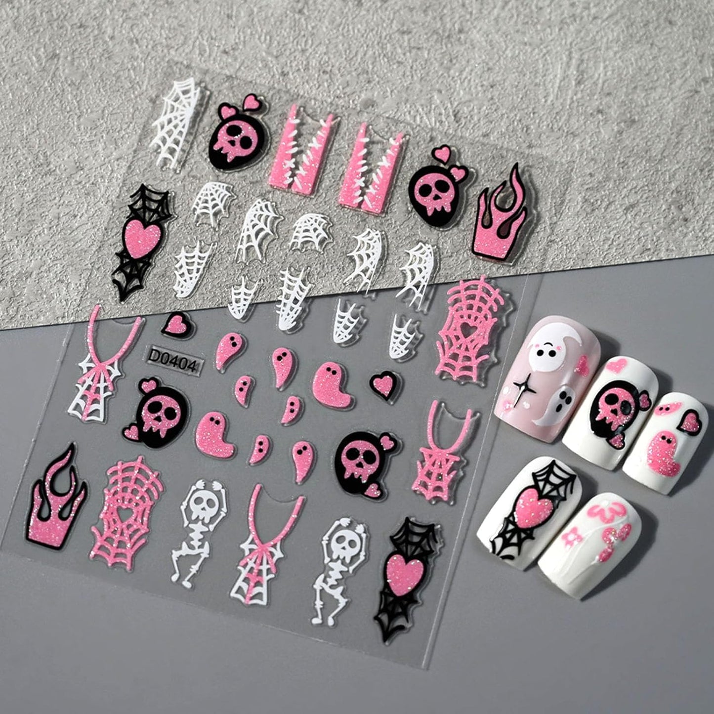 Halloween Nail Art Stickers Decals with Cute Ghost Skeleton Spider Web Bat Stars Love Flower Butterfly Design Glitter Nail Stickers DIY Festival Nail Decoration for Women Girls 6 Sheets