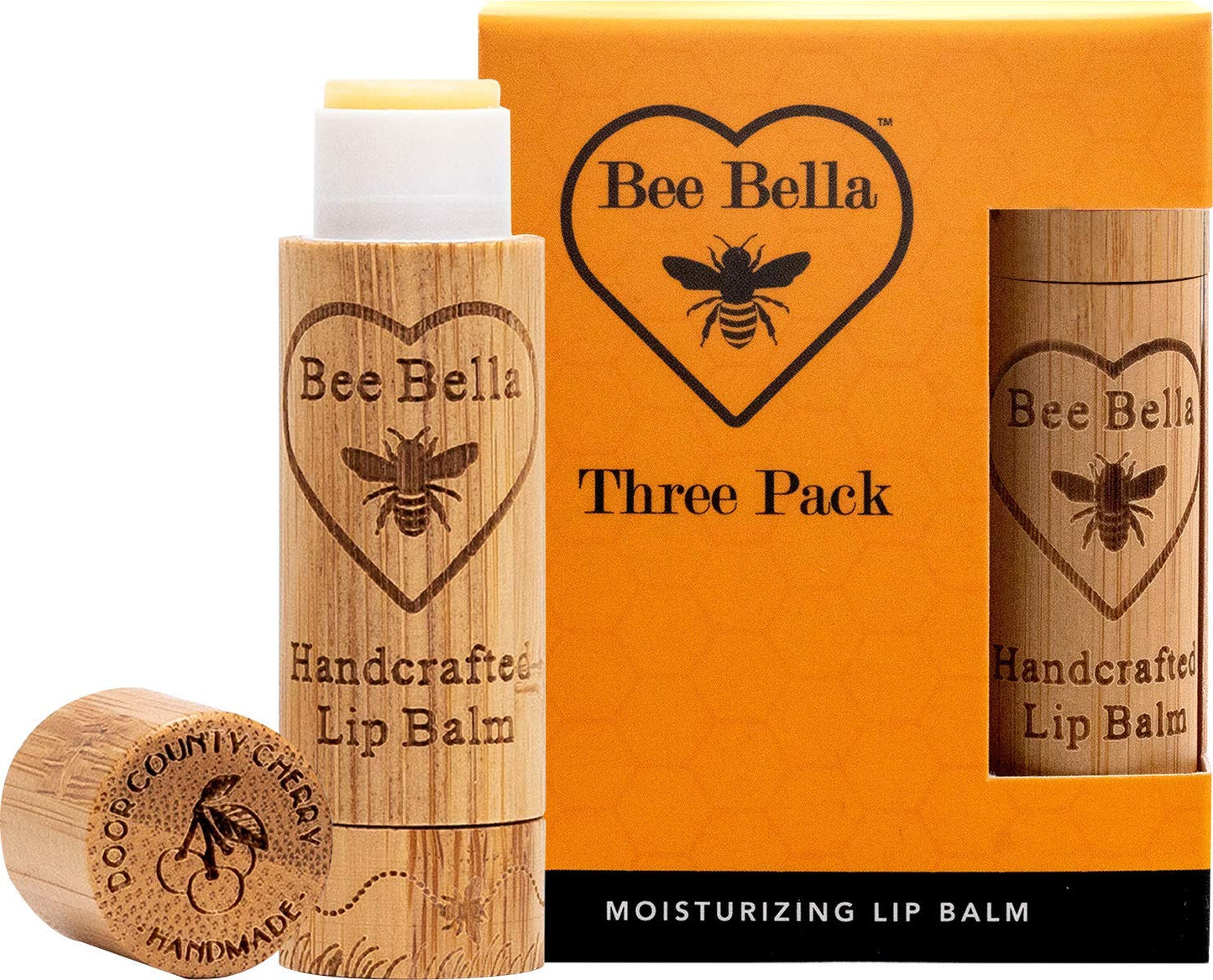Bee Bella Lip Balm, Cherry, 3 Pack - Moisturizing Lip Care, 100% Natural, Original Organic Beeswax with Vitamin E, Handmade in USA, Gift Item