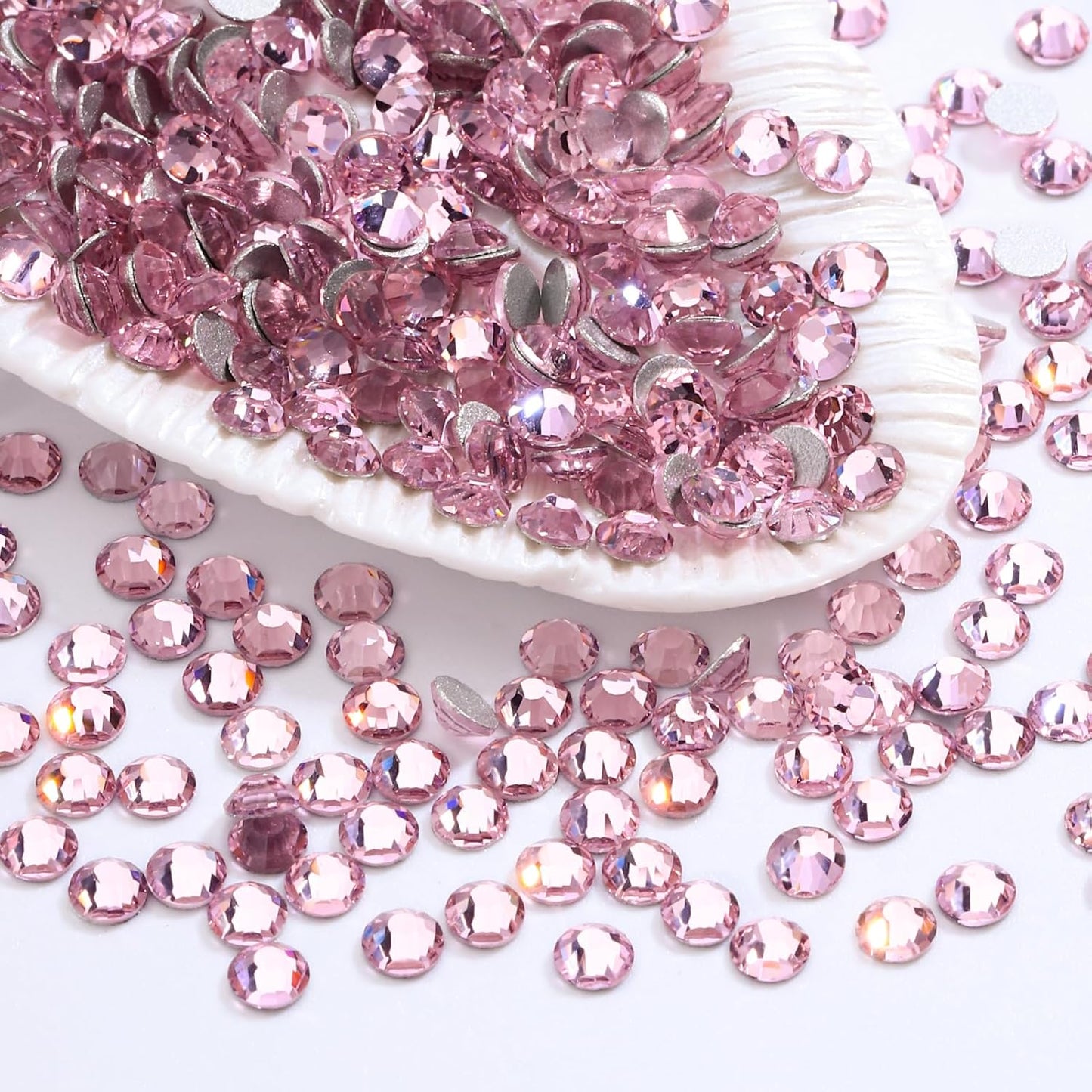 Pink Flatback Rhinestones, Glass Rhinestones for Nail Art and Craft, Glue Fix, Loose Crystal Gemstones(Pink, SS12, 1440pcs, 2.9-3.0mm)