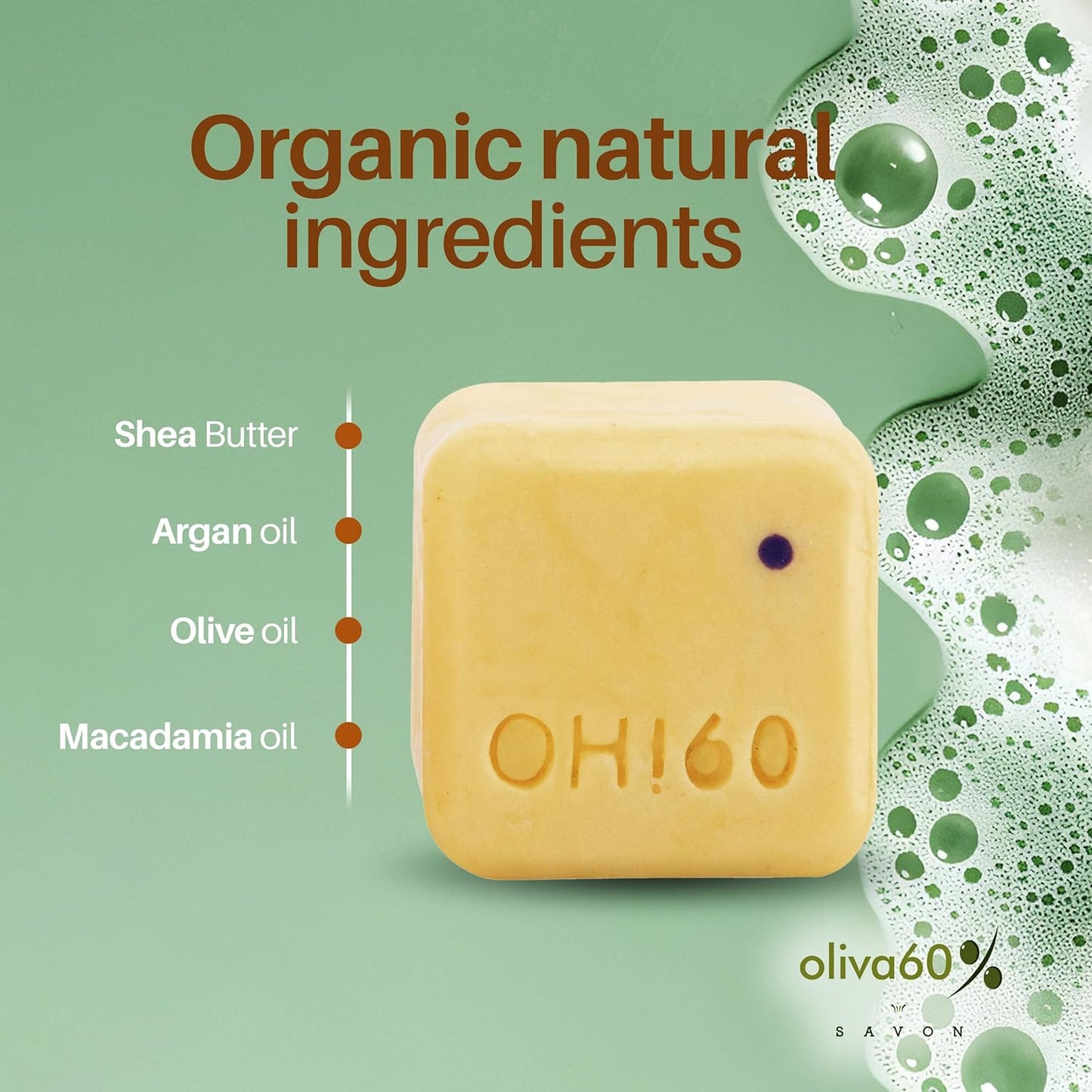 Shampoo Bar Wild Orange - Olive, Argan, Macadamia Oil | Hair Care ou of Sulfate & Paraben | Moisturizing & Purifying | Normal to Dry Hair | 3.5 oz | Shine & Restore | OLIVA 60