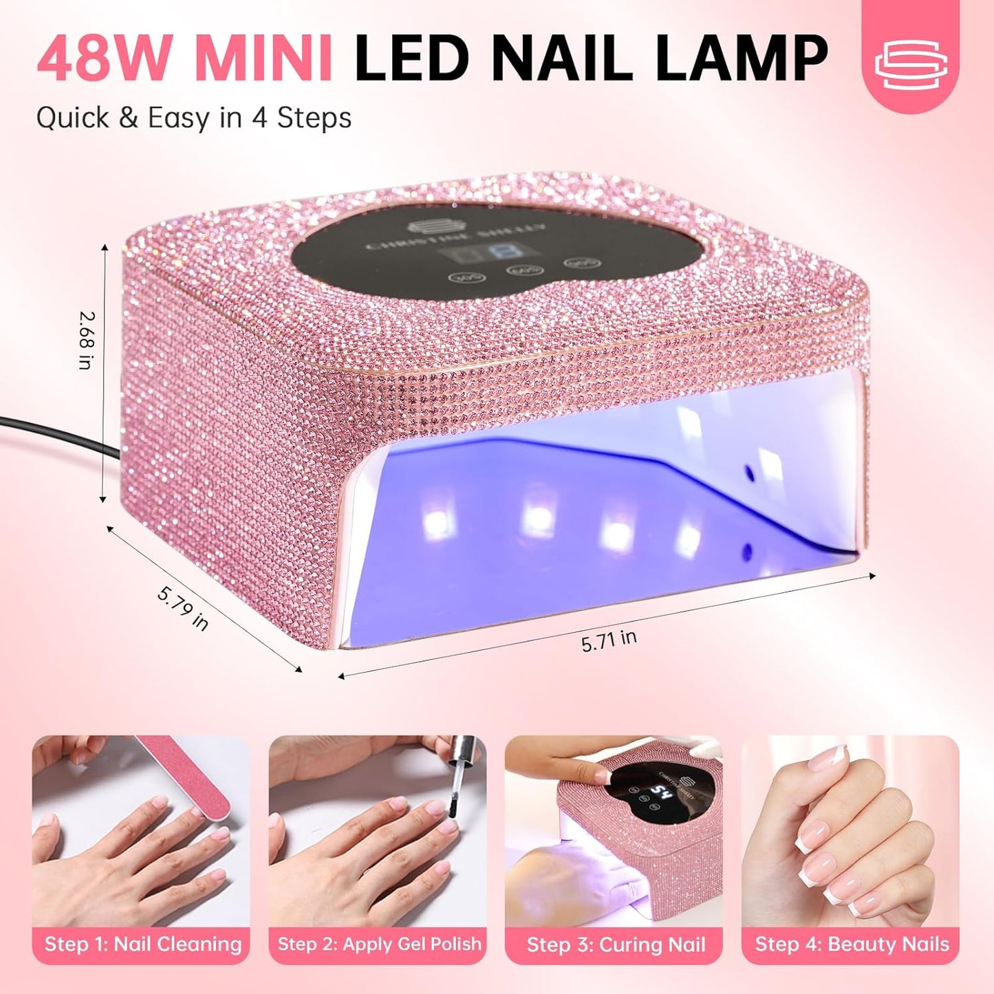 UV Nail Lamp, CHRISTINE SHELLY UV Light for Gel Nails, 48W Plug-in Mini Diamond Nail Lamp Nail Dryer with Touch Control Auto Sensor and 3 Timer Settings Nail Light Curing Lamp, Home