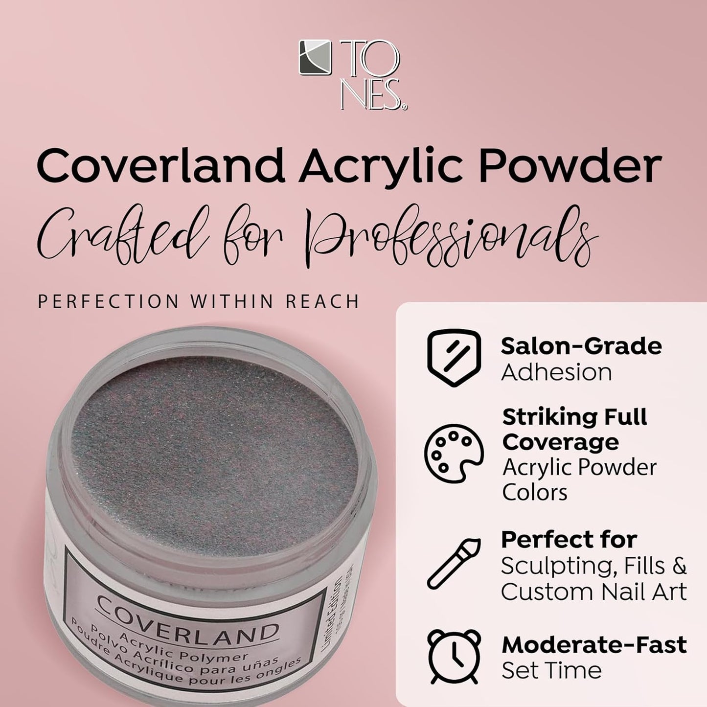 Tones Coverland Acrylic Nail Powder "Love Potion" - Limited Edition Acrylic Powder for Nail Design, Sculpting, and Masking Nail Bed Imperfections - Professional Acrylic Nail Supplies - (1.5 Oz)