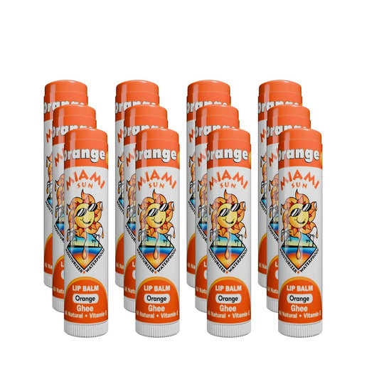 Miami Sun Natural Ghee Lip Balm, Hydrating Lip Treatment with Shea Butter & Beeswax, Organic & Non-Toxic, Best for Dry, Chapped Lips - Moisturizing, Healing, Chemical-Free Lip Care (12 Count, Orange)