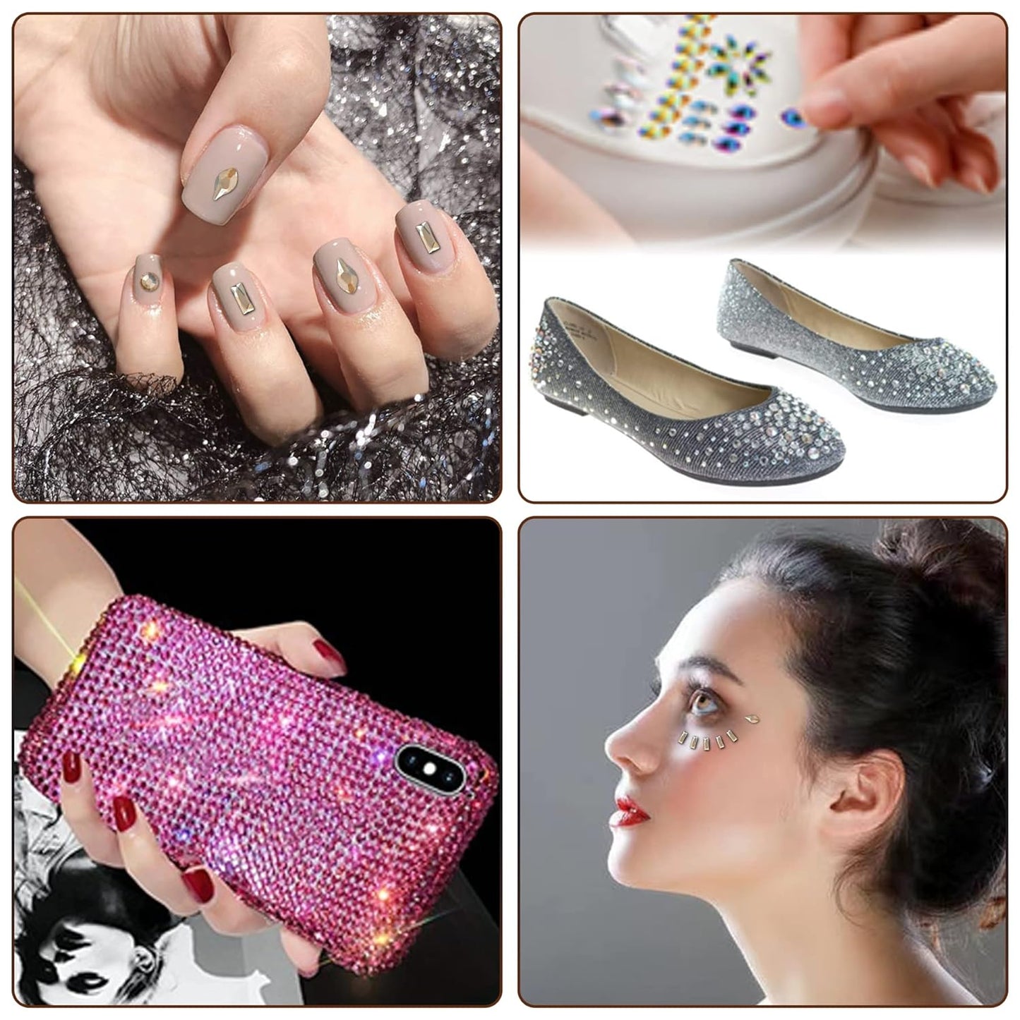 Nail Rhinestones Kit, Nail Art Decorations with Wax Pencil Flat AB Rhinestones Kit DIY Crafts Gemstones for Nail, Shoes, Clothes, Jewels (600 Champagne diamonds + 2500 flat rhinestones)