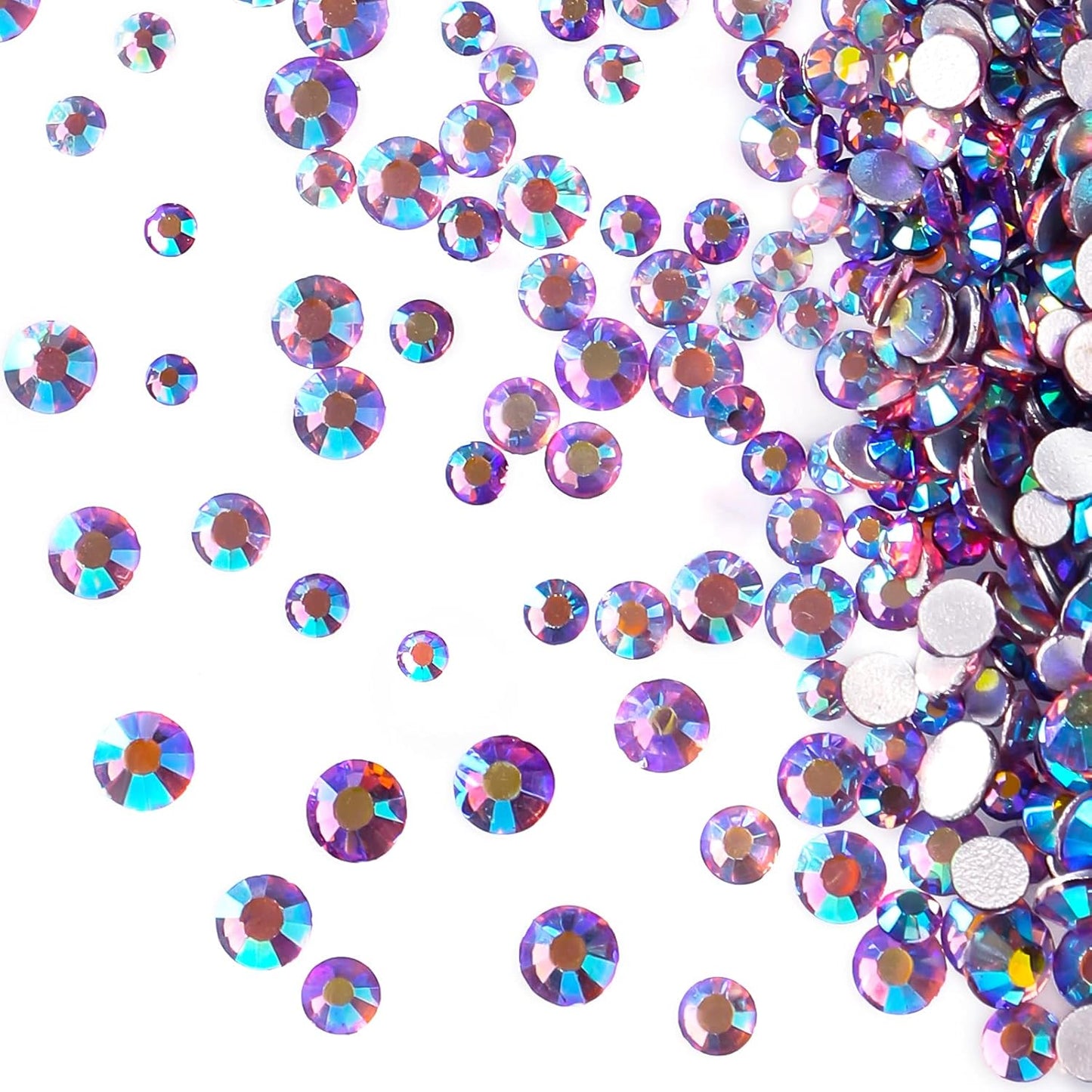 3456pcs Flatback Rhinestones Glass Charms Diamantes Gems Stones for Nail Art 6 Size ss4~ss12 Light Purple AB