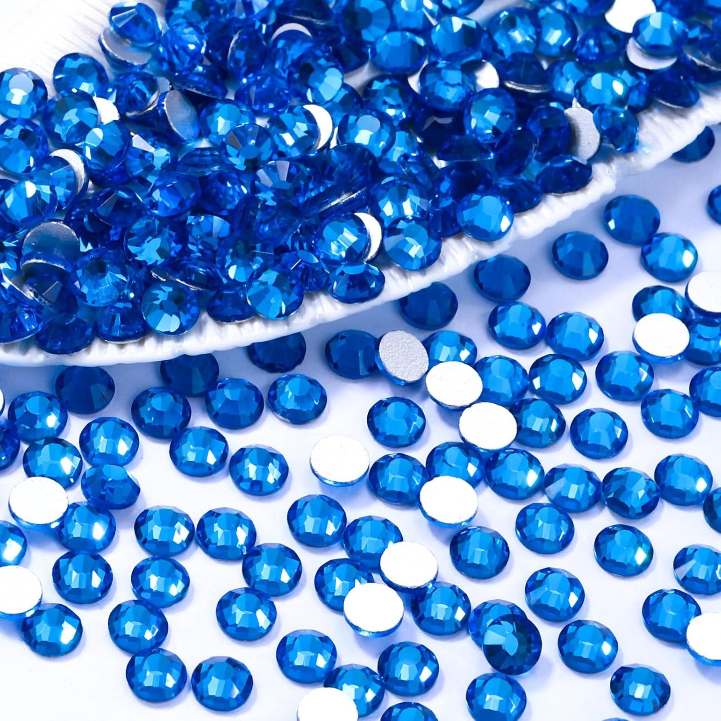 Capri Blue Flatback Rhinestones, Glass Rhinestones for Nail Art and Craft, Glue Fix, Loose Crystal Gemstones(Capri Blue, SS20, 1440pcs, 4.6-4.8mm)