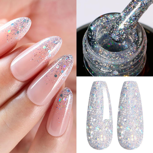 Beetles Glitter Gel Nail Polish, 15ml Silver Chrome Gel Polish, Diamond Shine Nail Polish, Soak Off U V LED Nail Lamp Long Lasting Highly Shine Nail Art Gifts for Women