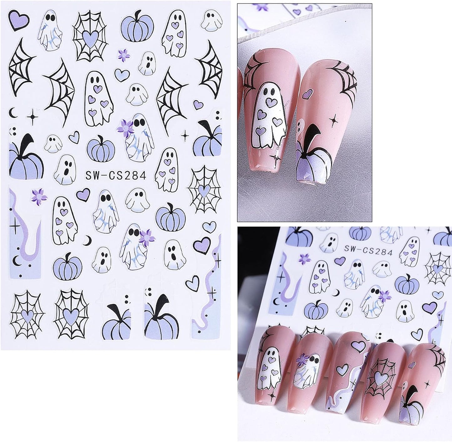 Halloween Nail Art Stickers for Nail Art Cute Pumpkin Nail Stickers Self Adhesive Nail Design Ghost Spider Web Bat Flower Heart Cat Nail Decals for Women Girls DIY Manicure 8 Sheets