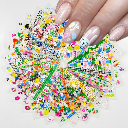 30 Sheets Easter Nail Stickers for Nail Art 3D Self Adhesive Bunny Nail Art Stickers Colorful Egg Nail Decals Easter Nail Supplies Decoration Accessories for Women Girls