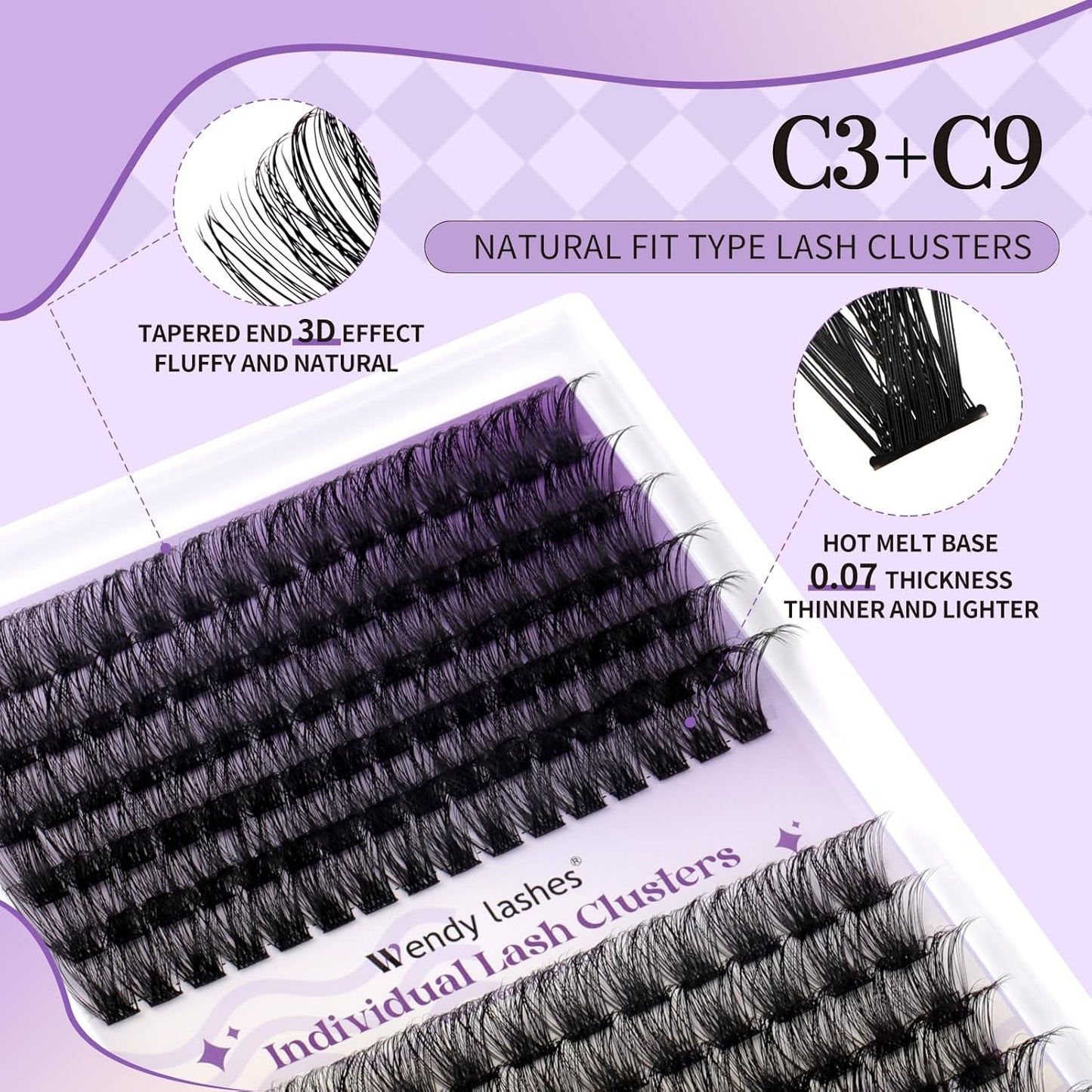 Lash Clusters Wispy Individual Lashes Fluffy Thick Volume Eyelash Clusters DIY False Eyelashes D Curl Cluster Eyelash Extensions Comfortable Lash Extension for Beginners by WENDY LASHES(C3/C9-D-1216)