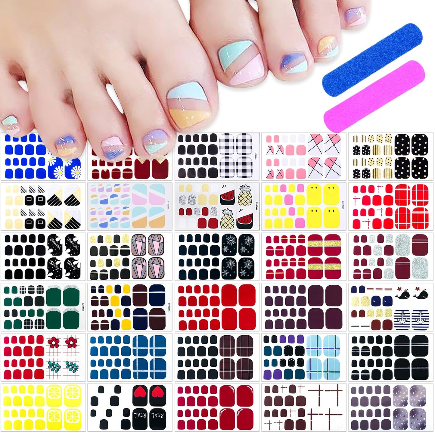 660 Pieces 30 Sheets Toes Nail Polish Strips Glitter Gel Nail Stickers Full Nail Wraps Self Adhesive Nail Polish Stickers for Women Girls Nails Art Accessories with File