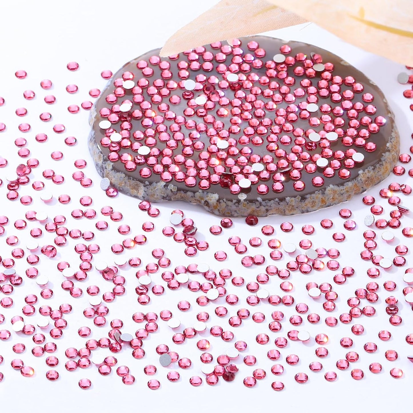Rose Flatback Rhinestones, Glass Rhinestones for Nail Art and Craft, Glue Fix, Loose Crystal Gemstones(Rose, SS10, 2880pcs, 2.7-2.8mm)