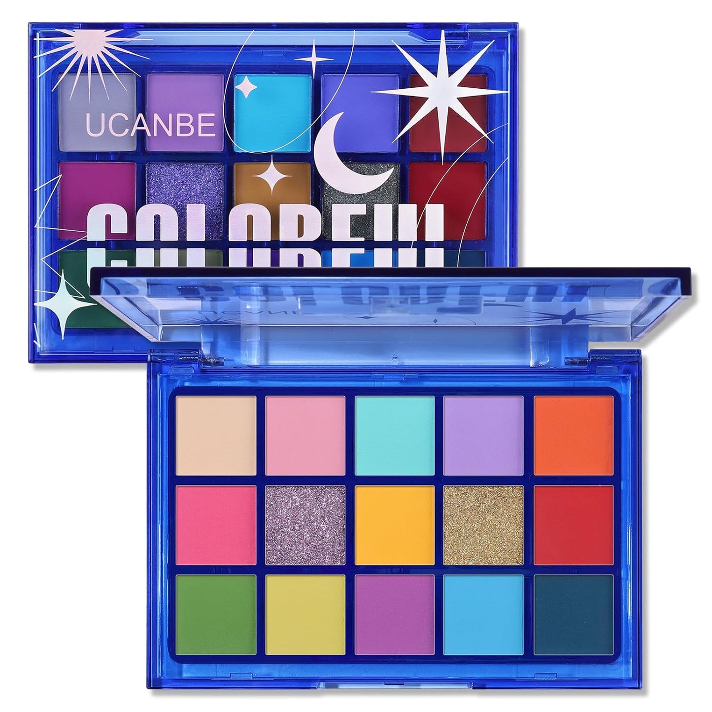 UCANBE Colorful Eyeshadow Palette, 15 Colors Vibrant Bright Shimmer Matte Metallic Neon Eye Makeup Pallet, Rainbow Green Pink Purple Orange Blue High Pigmented Sombras De Ojos Gift Kit