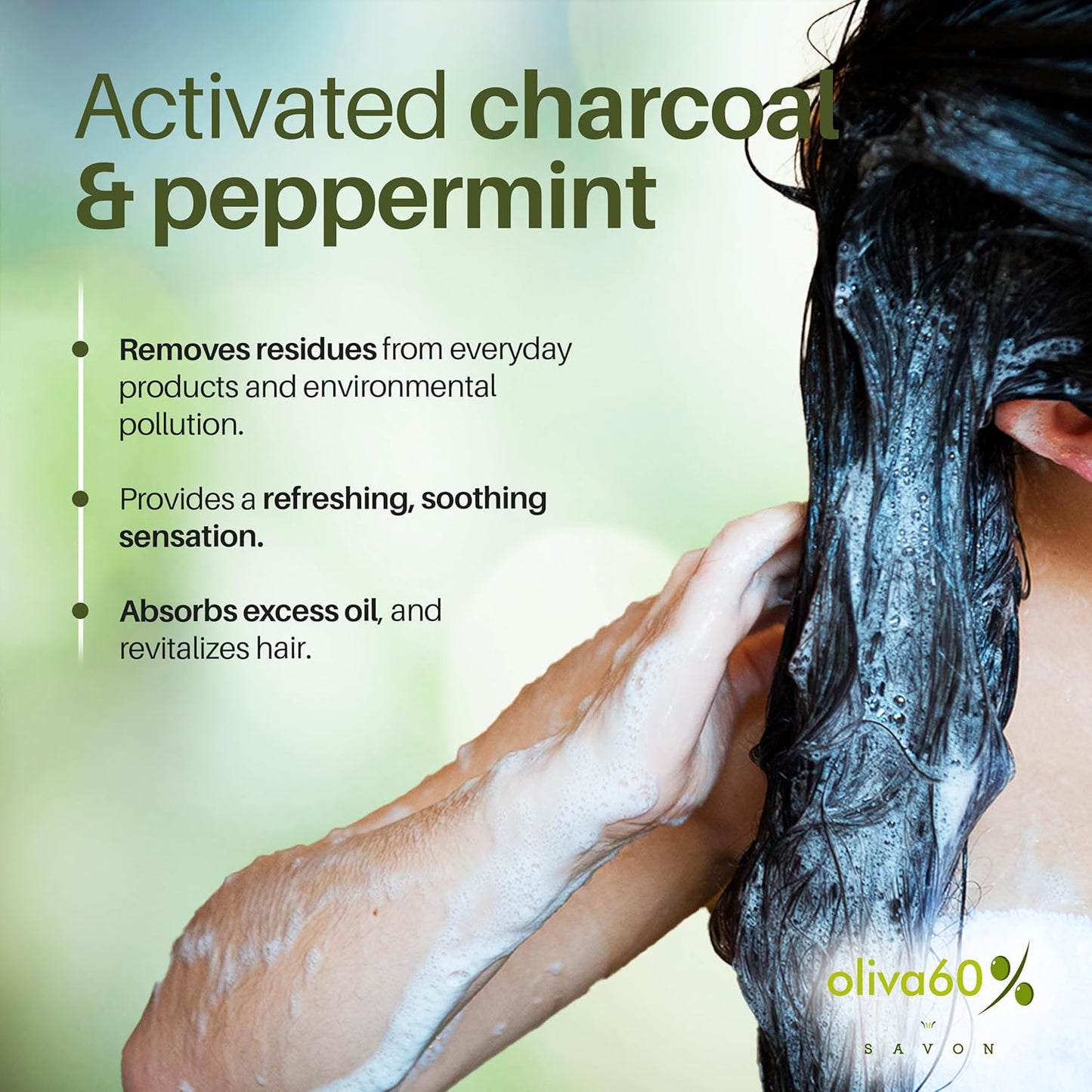 Shampoo Bar Charcoal Mint | Olive, Argan & Macadamia Oil | Sulfate & Paraben Free | Natural Hair Care | 3.5 oz | Extra Moisturizing | Shampoo for Oily Hair | Activated Charcoal & Peppermint Oil