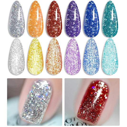 Born Pretty Reflective Glitter Gel Polish Colorful Sparkly Shiny Disco DJ LED Gel Nail Polish Nail Varnish 6PCS 10ML