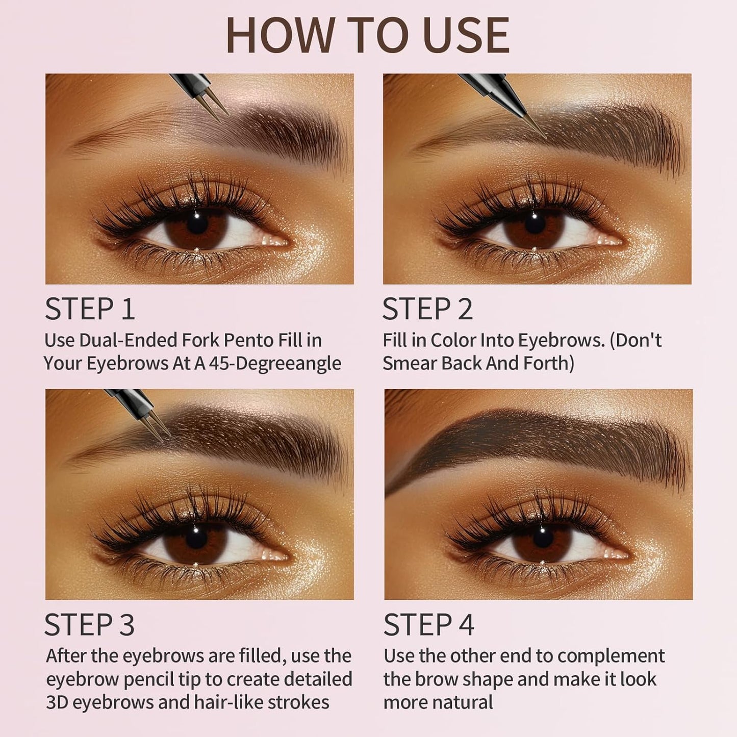 Eyebrow Pencils for Women, 2-in-1 Dual-Ended Microblading Eyebrow Pencil Waterproof with 2 Fork Tip and Spoolie Brush for Hair-Like Natural Brows Eyebrow pen, Non-Dry, Last All-Day (Black)