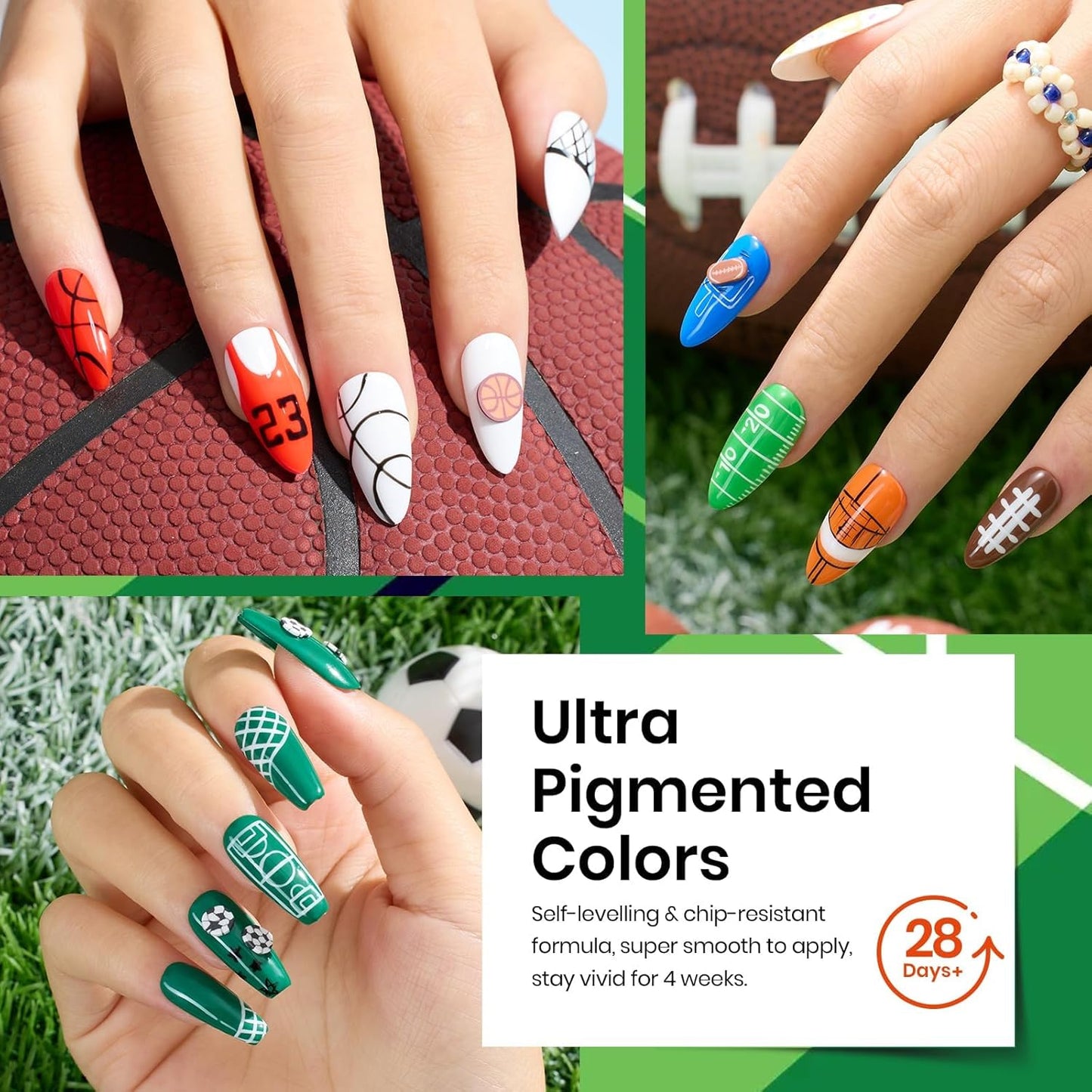 beetles Gel Polish Set, 20 Color Pink Yellow Green Red Blue Gel Nail Polish Blokecore Collection with Sports Nail Charms Base Top Coat and Double-ended Brush DIY Home Rainbow Nails