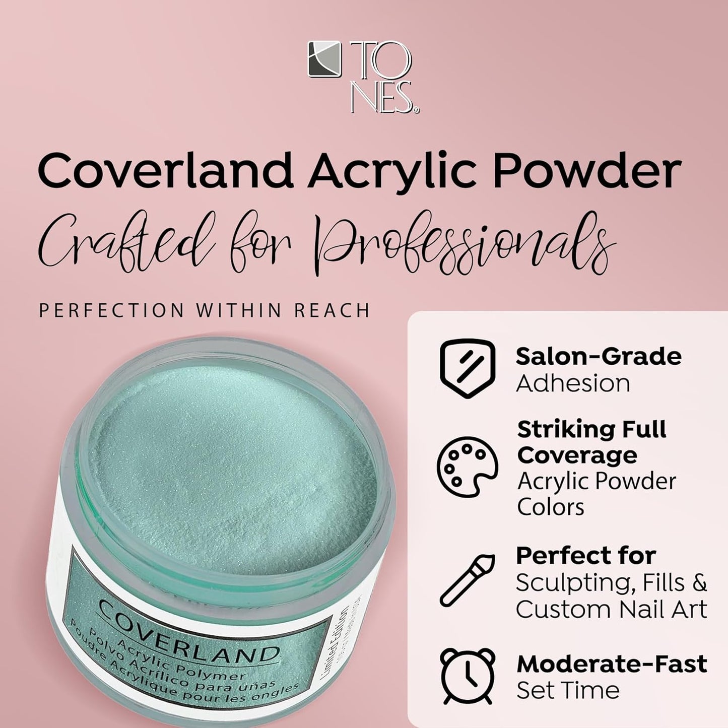 Tones Coverland Acrylic Nail Powder "Aqua Burst" - Limited Edition Acrylic Powder for Nail Design, Sculpting, and Masking Nail Bed Imperfections - (1.5 Oz)