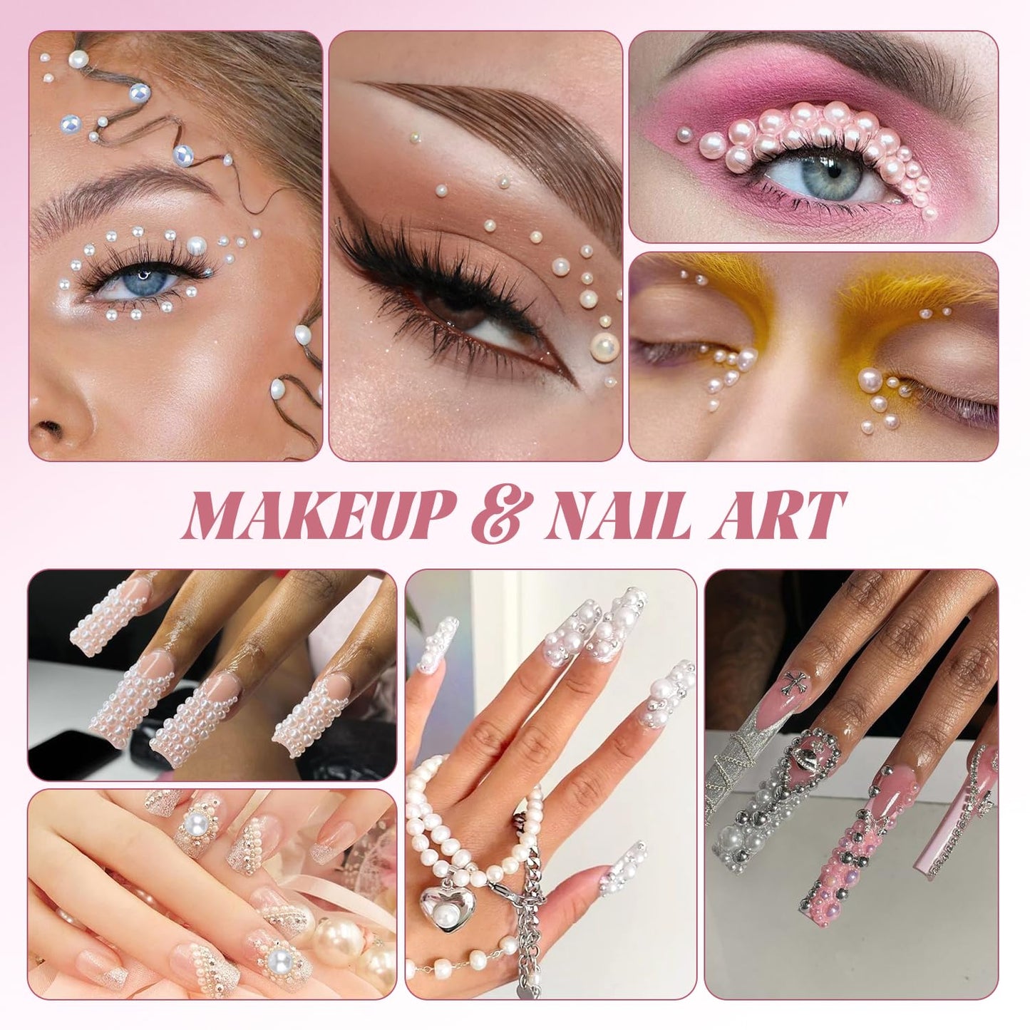 80g Flatback Pearls and Rhinestones for Crafting, Black White Mixed Size 3-10mm Resin Rhinestones and Half Pearls for Bedazzling, Nail Art and Decoration with Tweezer and Pickup Pencil