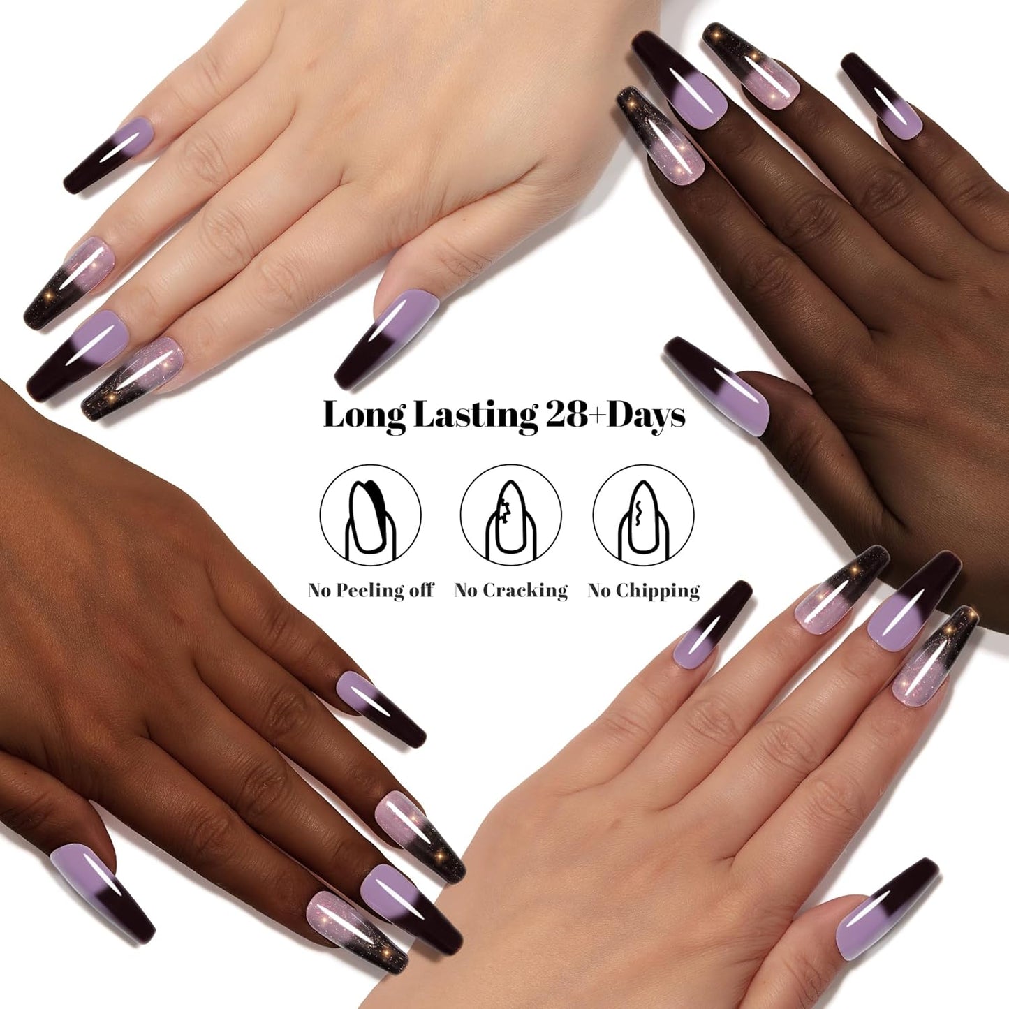 YTD Likomey Color Changing Gel Nail Polish 2 Pcs Set,15ml Grayish Purple to Black Pure Color and Brocade Glitter Kit,Fall Winter Thermal Ombre Change Colors Manicure UV Varnish,2 Pcs 15ml,WB2-05