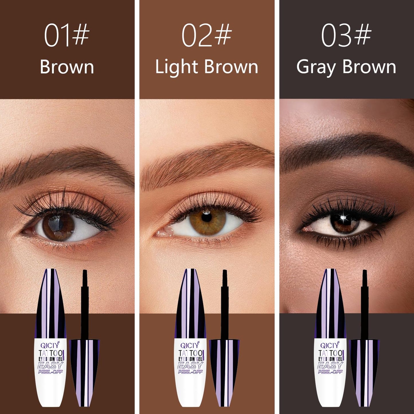 2PCS QICIY Easy Peel-Off Eyebrow Gel- QICIY Peel Off Tattoo Eyebrow Eye Brow Tint Waterproof & Sweatproof For All Skin Tones (Brown)