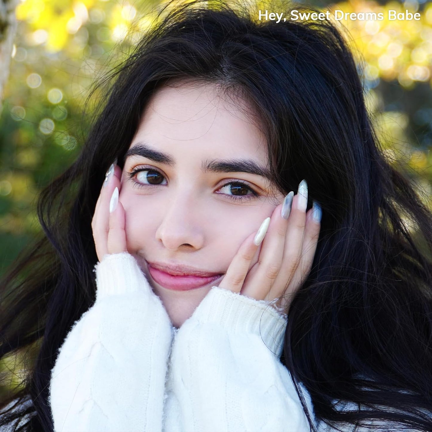 Semi Cured Gel Nail Strips | No LED Lamp Needed | Ombre, Blue, White | Easy Apply & Remove, Salon Quality | Includes 28 Strips, 1 Prep Pads, Nail File & Wooden Stick - Hey, Sweet Dreams Babe