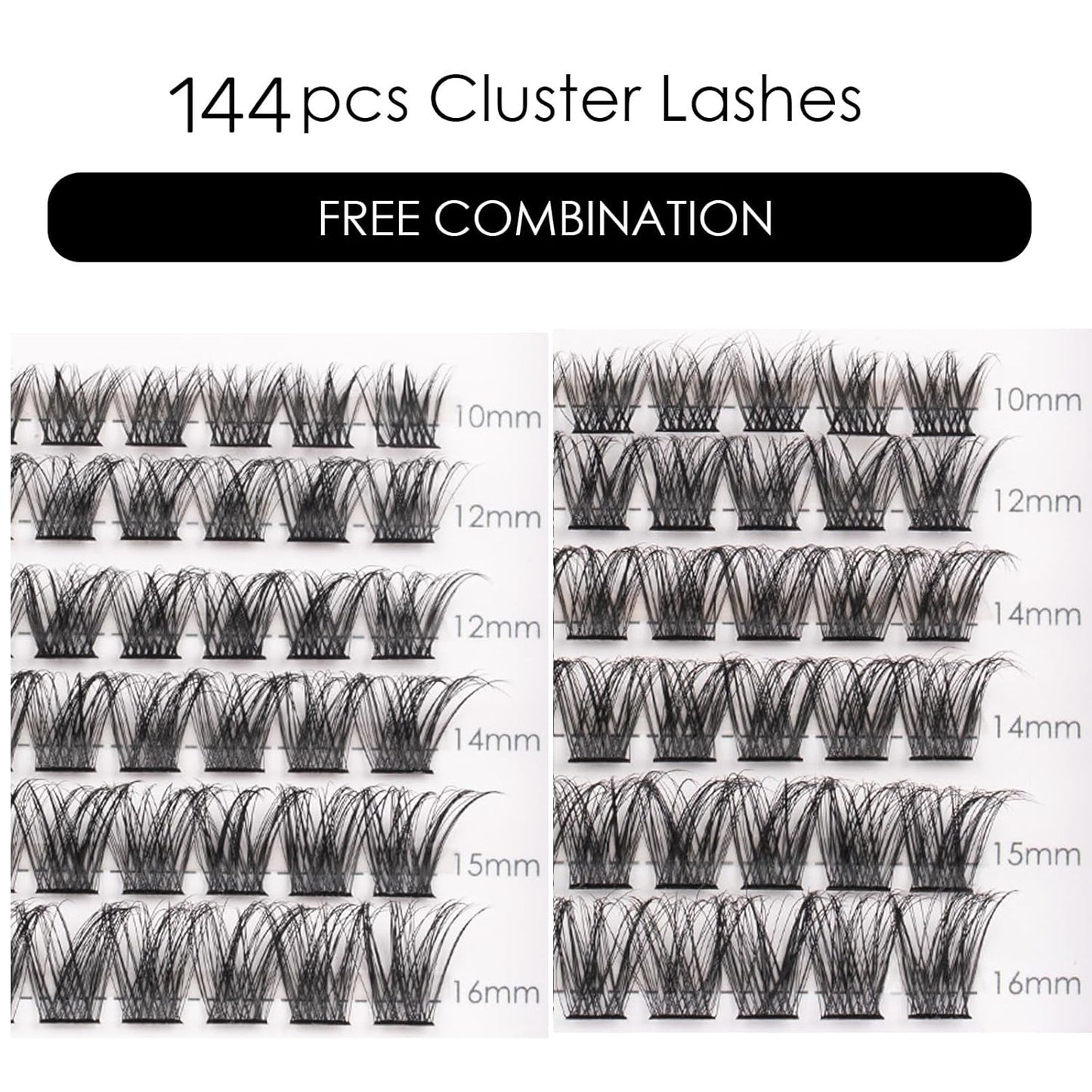 Lash Clusters 144 Pcs Individual Lashes Clusters Eyelash Extensions False Eyelashes DIY Lash Extension Reusable False Eyelashes Natural Look Mix 10-16mm C D Curl-DM17