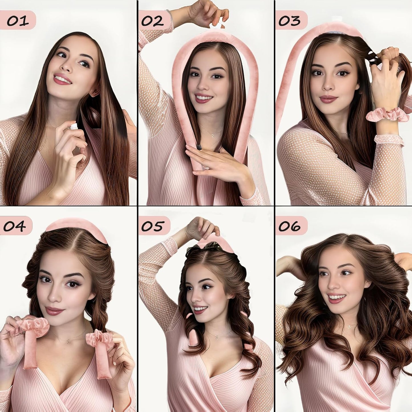 Satin Heatless Curling Set - Hair Rollers for Curls Heatless Hair Curlers & Hot Rollers Hair Curlers to Sleep in Curling Rod Headband Curler (Dreamy Rosy Clouds)