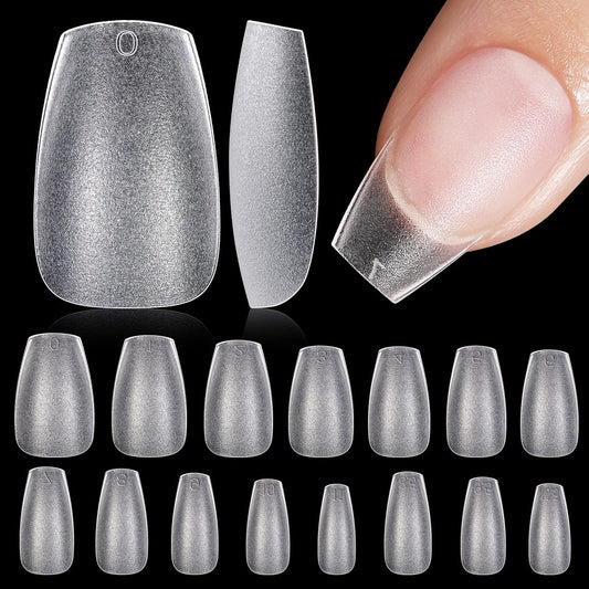 TOMICCA Short Coffin Nail Tips, 15 Sizes Full Cover Double Sided Matte Gel Nails, 240Pcs Acrylic Soft Pre Shaped Nail Tips Set for Nails Professional