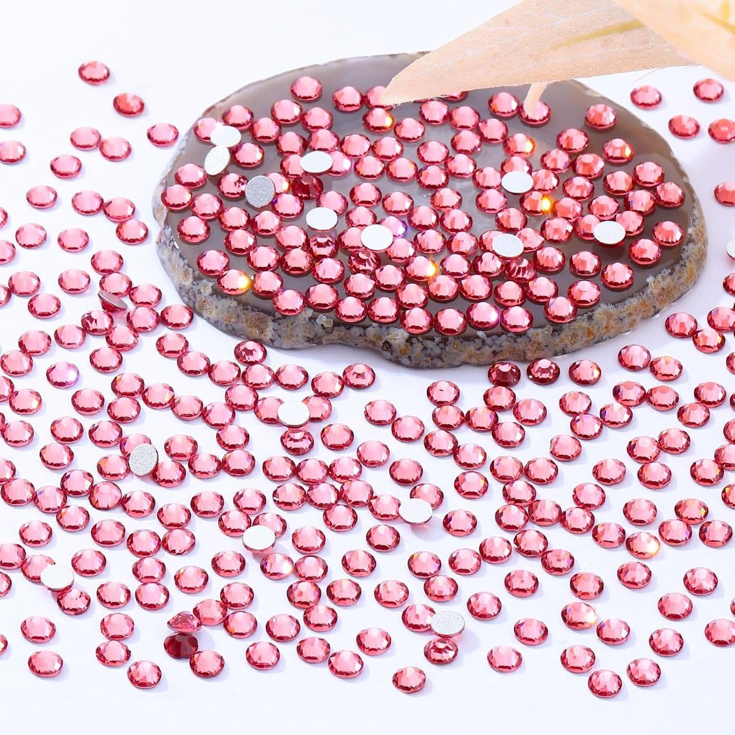 Rose Flatback Rhinestones, Glass Rhinestones for Nail Art and Craft, Glue Fix, Loose Crystal Gemstones(Rose, SS34, 576pcs, 7.1-7.3mm)