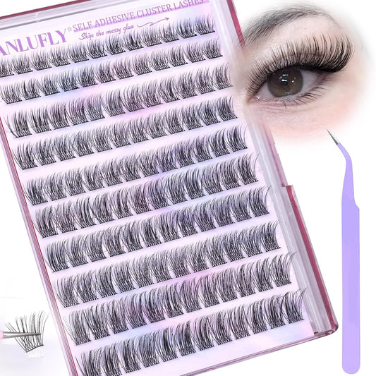 Self Adhesive Cluster Lashes Natural No Glue Eyelash Clusters Self Adhesive Individual Lashes with Clear Strips 10-16MM Wispy DIY Eyelash Extensions by ZANLUFLY