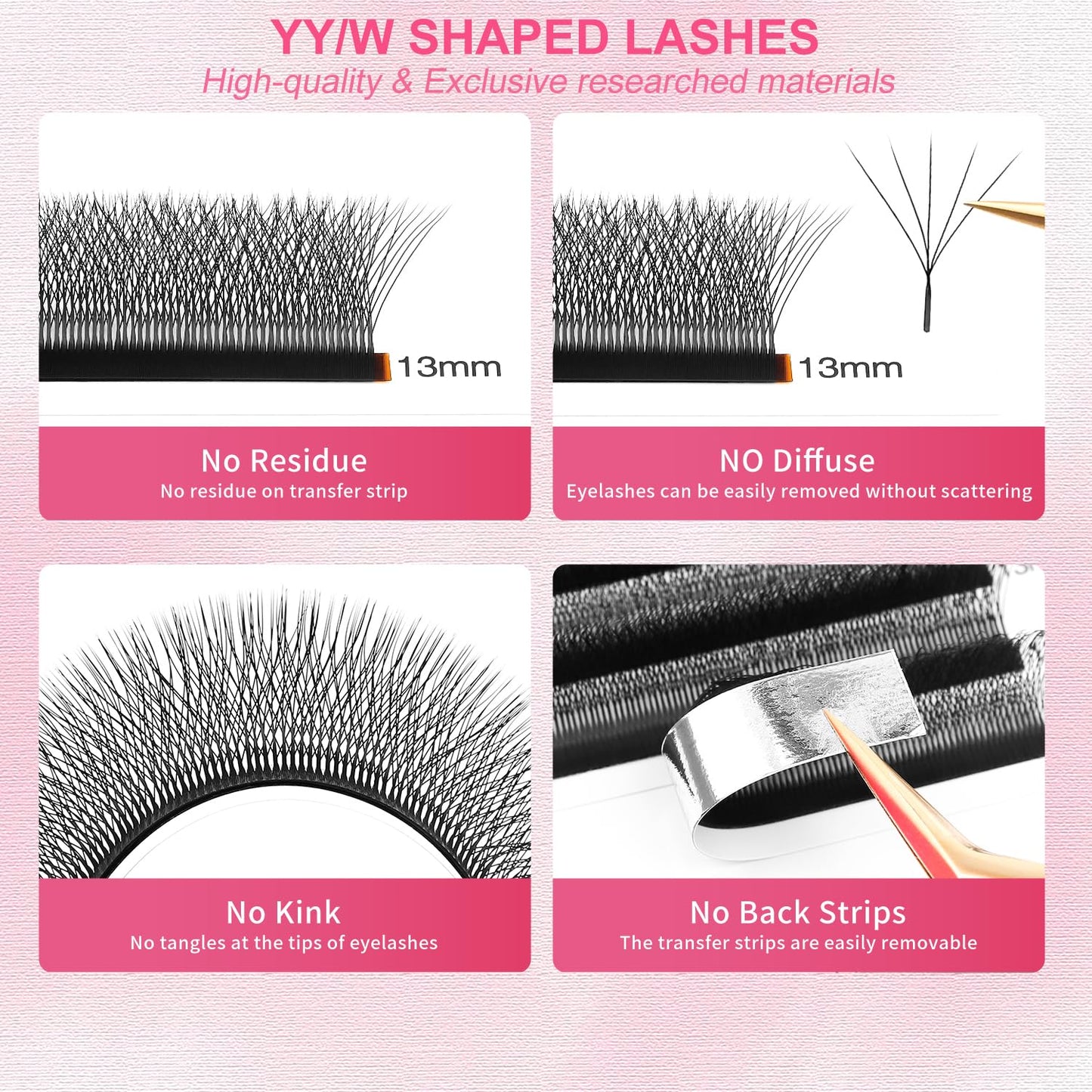 Lash Extensions 5D Eyelash Extensions W Lashes 0.07mm Thickness C Curl Lashes 8mm Soft Lash Trays Pestañas Pelo a Pelo Natural Matte Black False Eyelashes Individual Lashes(W-5D-0.07-C,8mm)