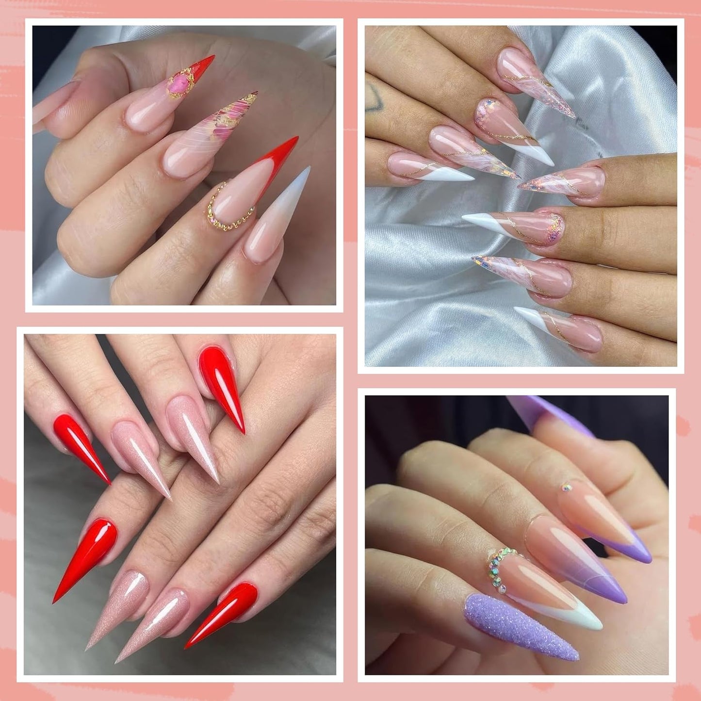 UNA GELLA Stiletto Gel Nail Tips 504pcs Long Stiletto Almond Clear Curved Nails Tips Half Cover False Fake Nails for DIY Press On Nails Extension Art Salon 12 Sizes